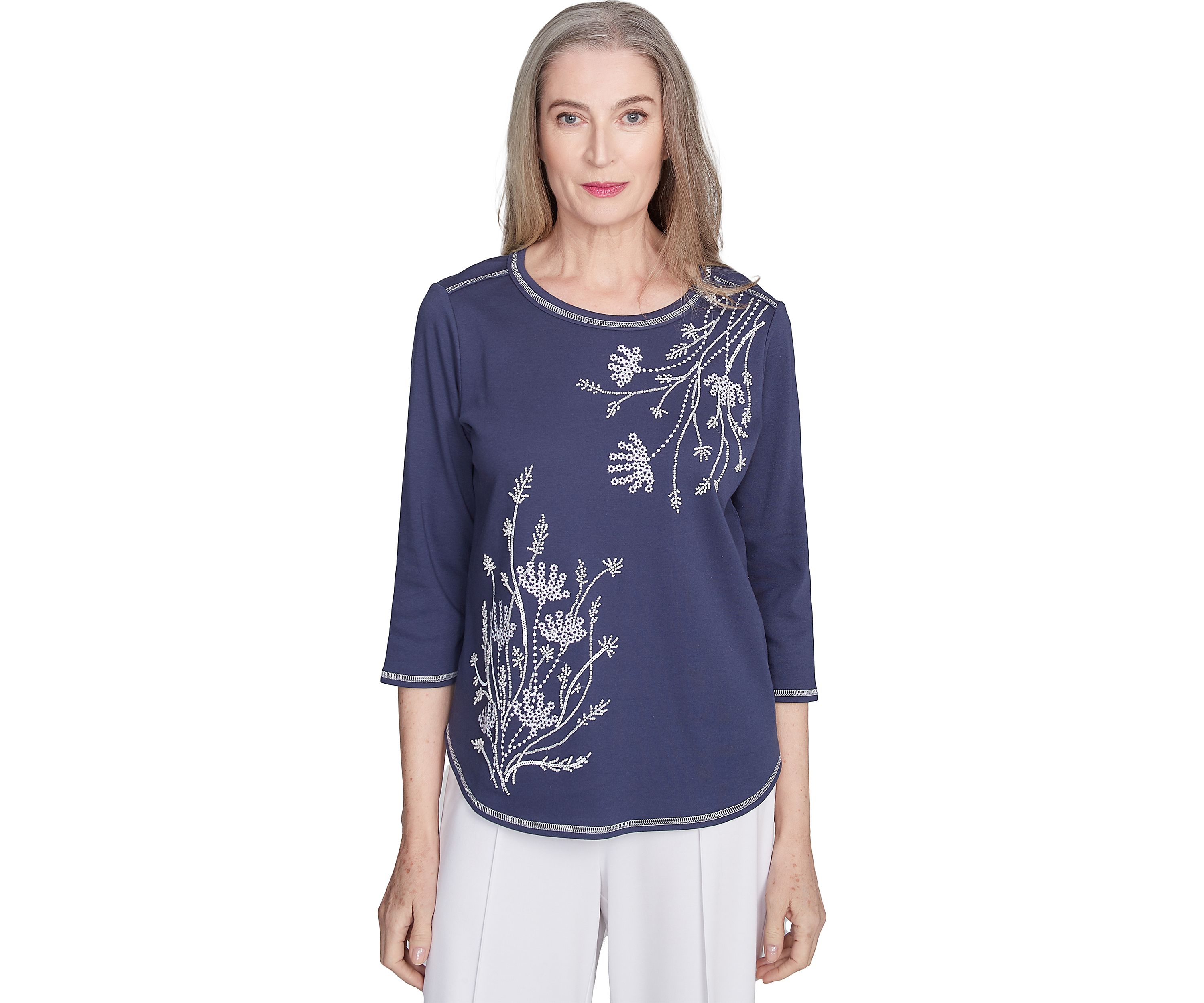 Womens  Nantucket Embroidered Asymmetric Floral Top