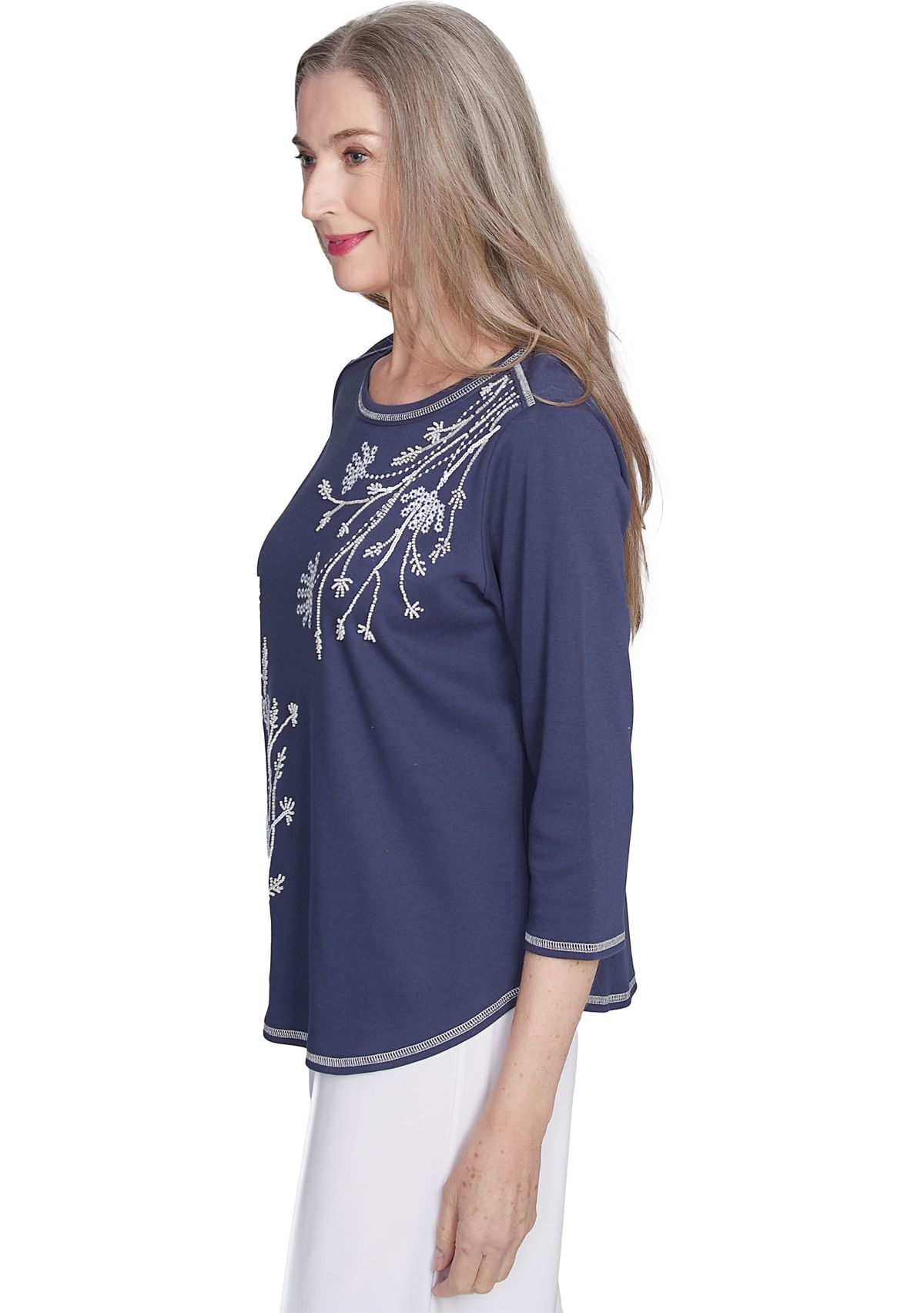 Womens  Nantucket Embroidered Asymmetric Floral Top