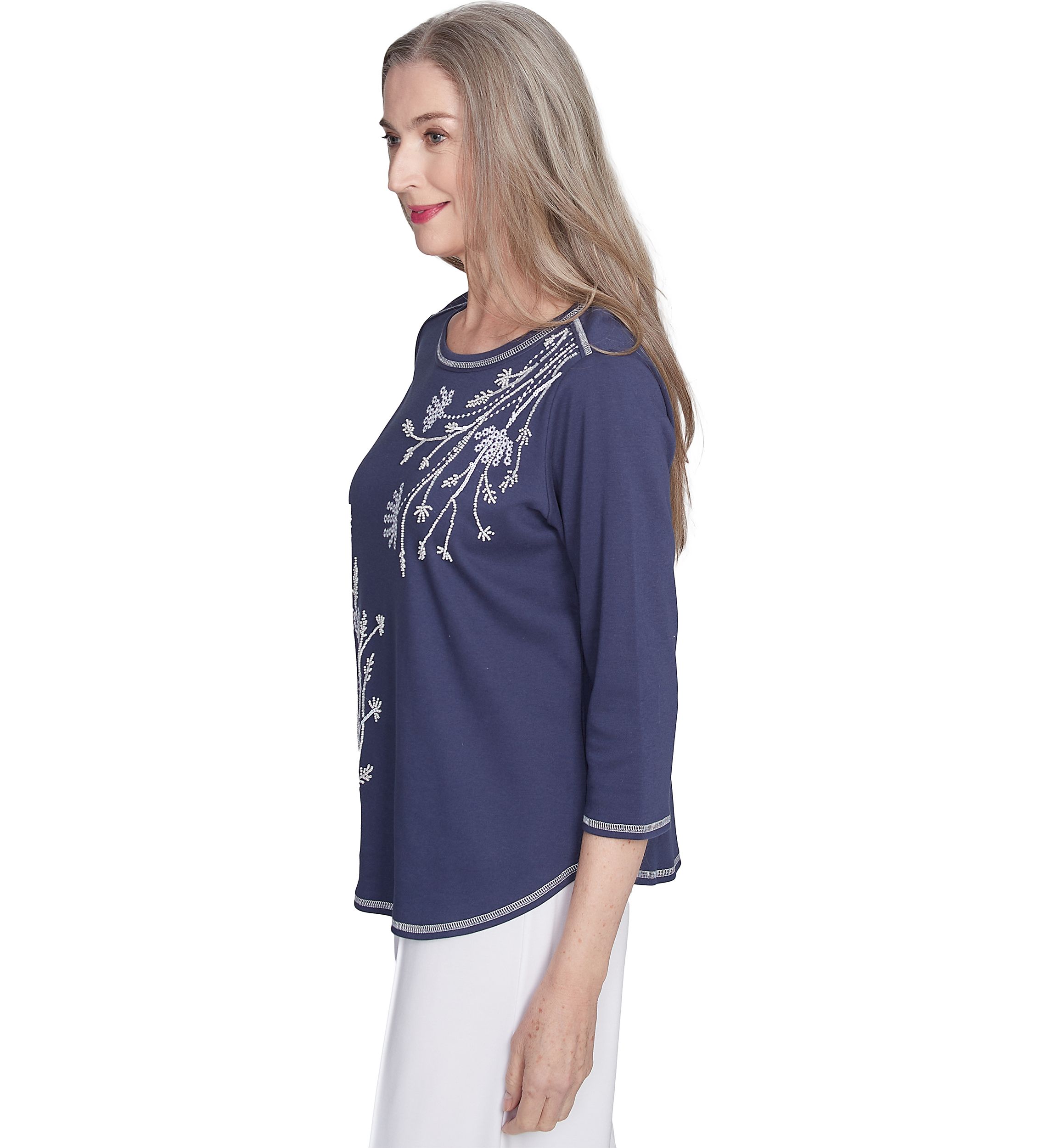 Womens  Nantucket Embroidered Asymmetric Floral Top