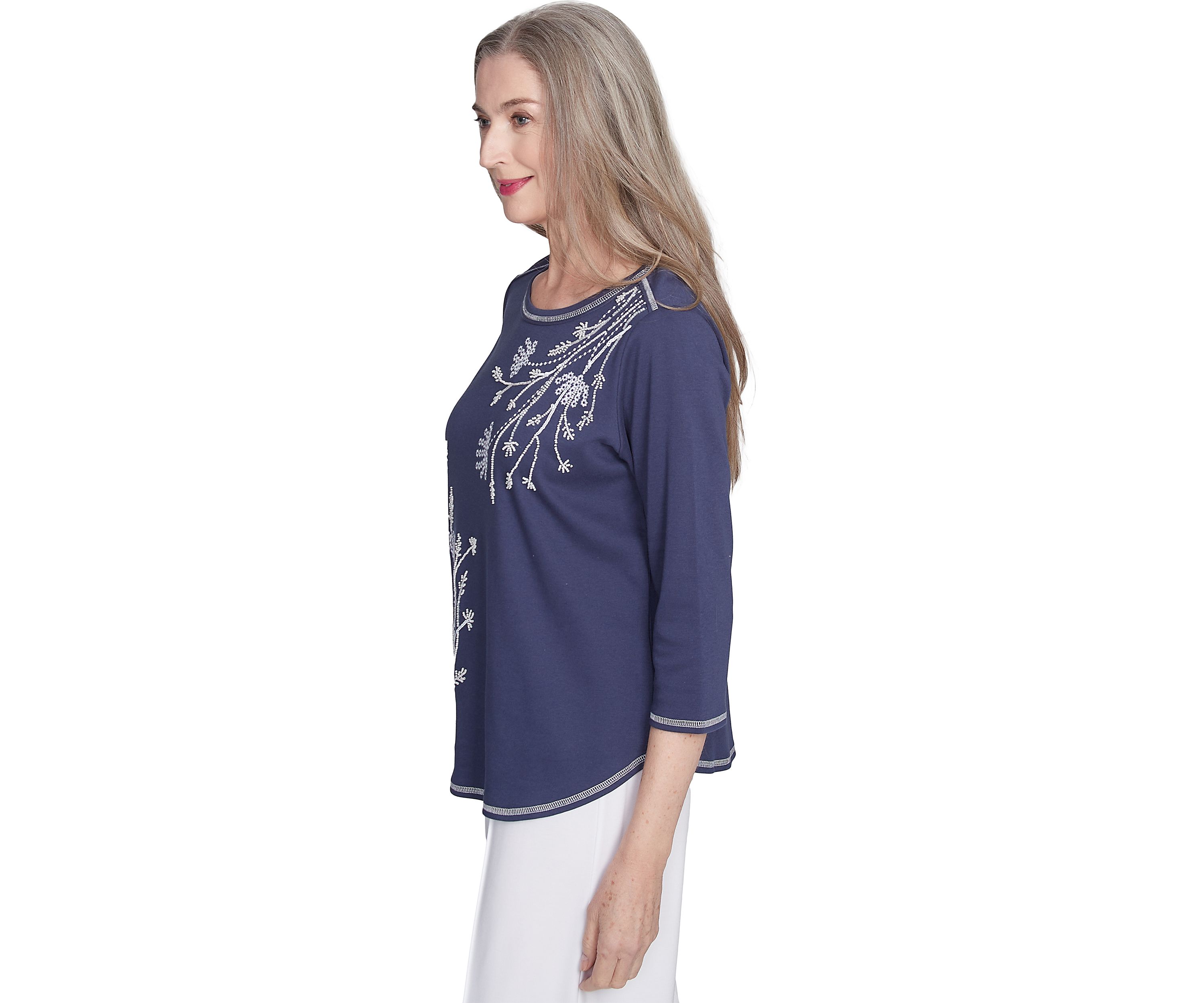 Womens  Nantucket Embroidered Asymmetric Floral Top
