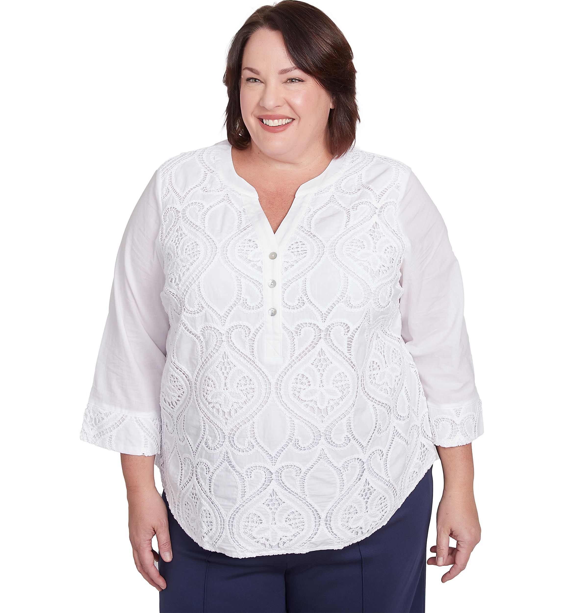 Plus Size Nantucket Lace Scroll Top