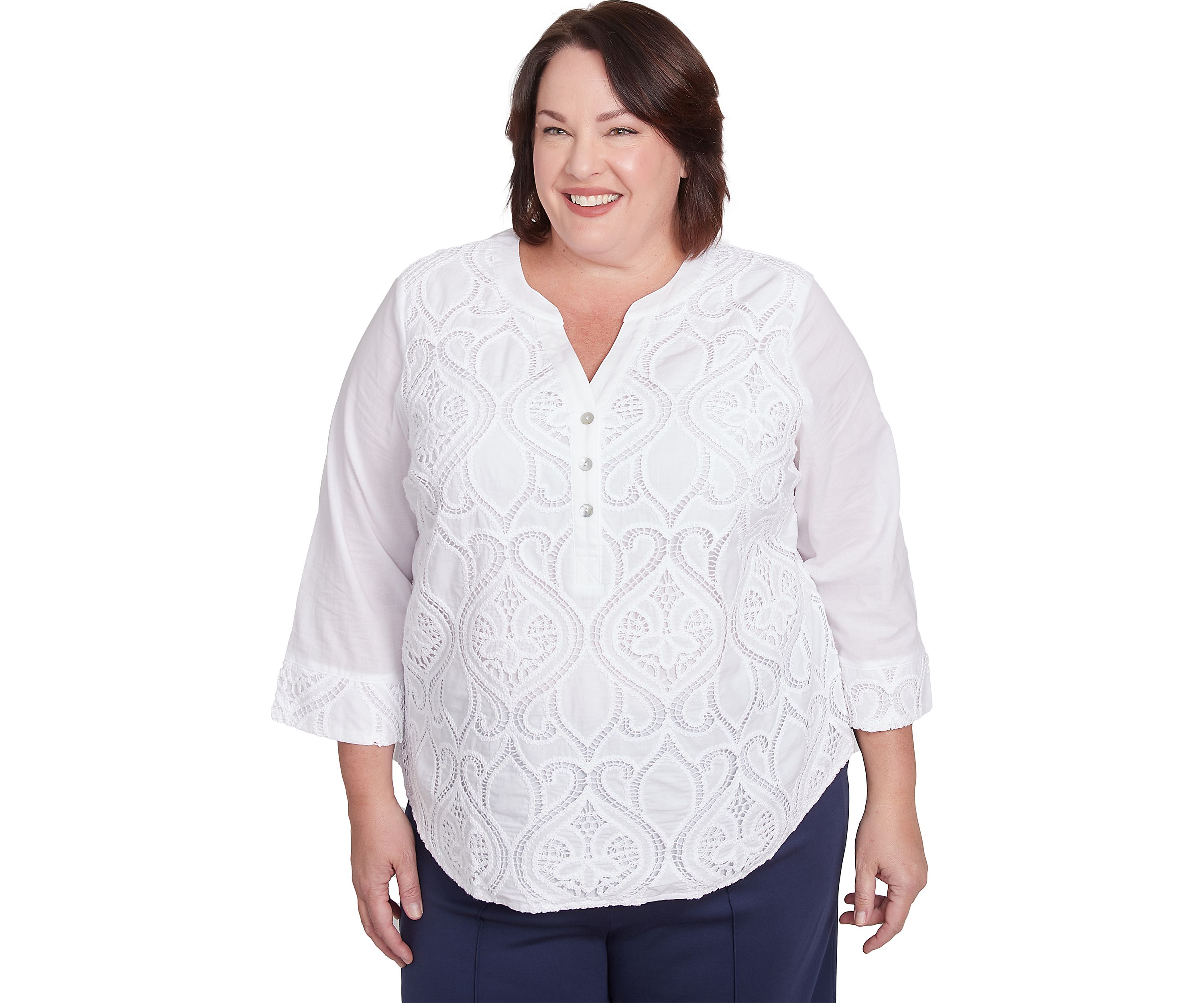 Plus Size Nantucket Lace Scroll Top