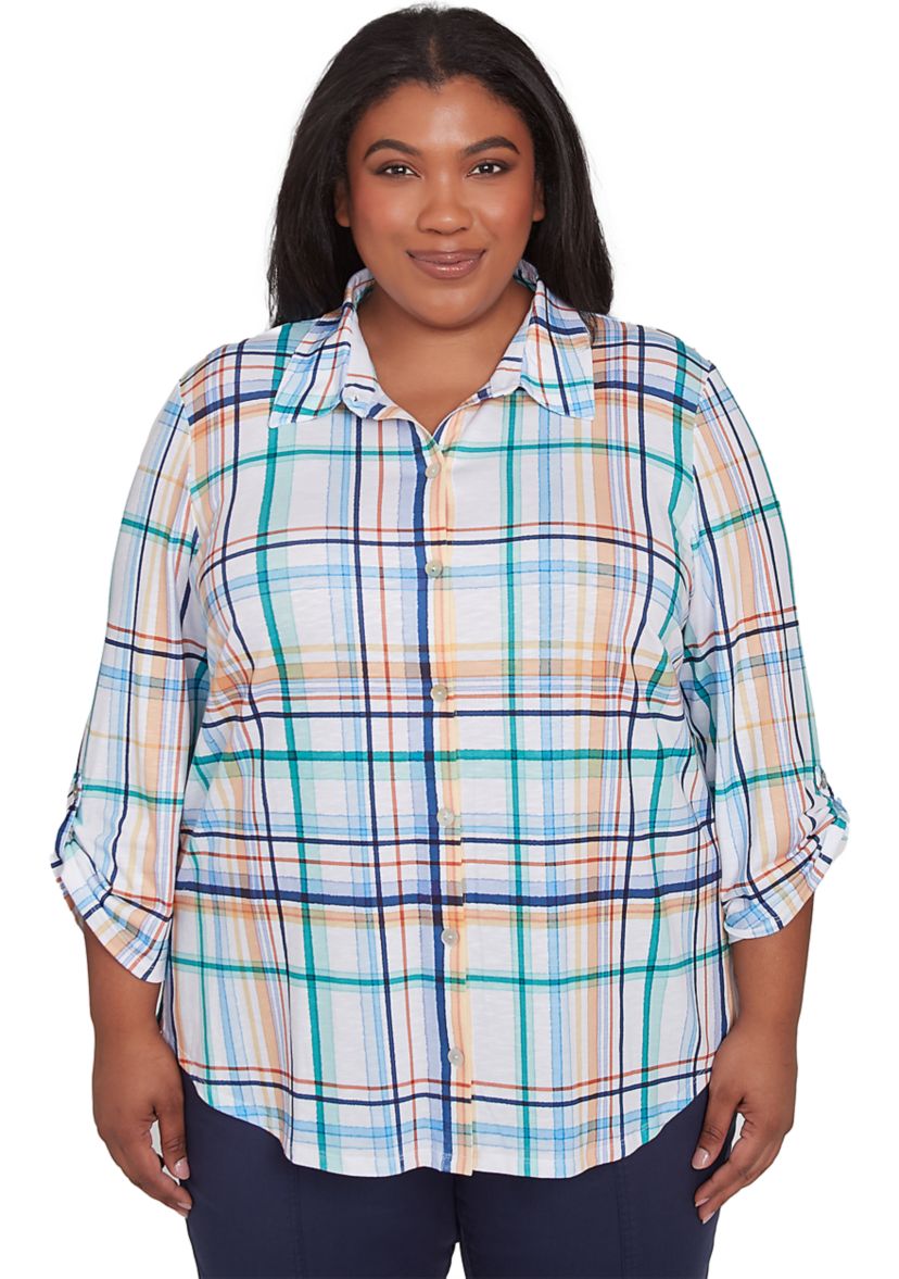 Plus Size Nantucket Plaid Knit Shirt