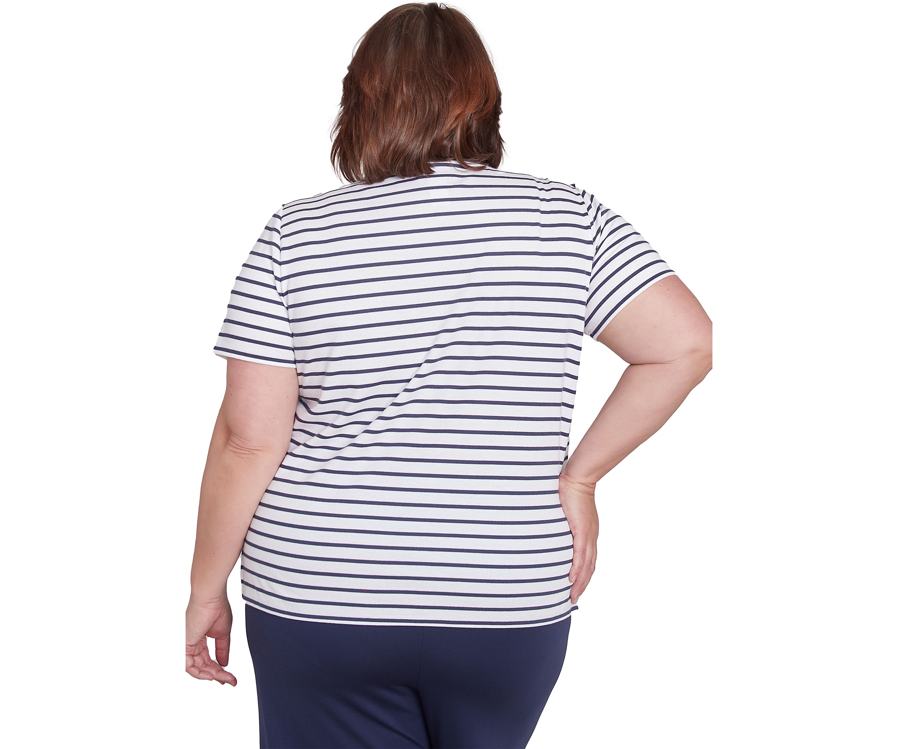 Plus Size Nantucket Stripe Top with Beaded Floral Yoke