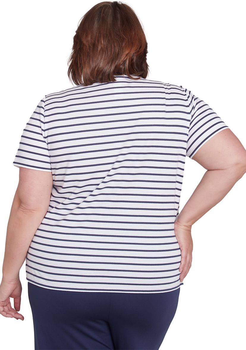 Plus Size Nantucket Stripe Top with Beaded Floral Yoke