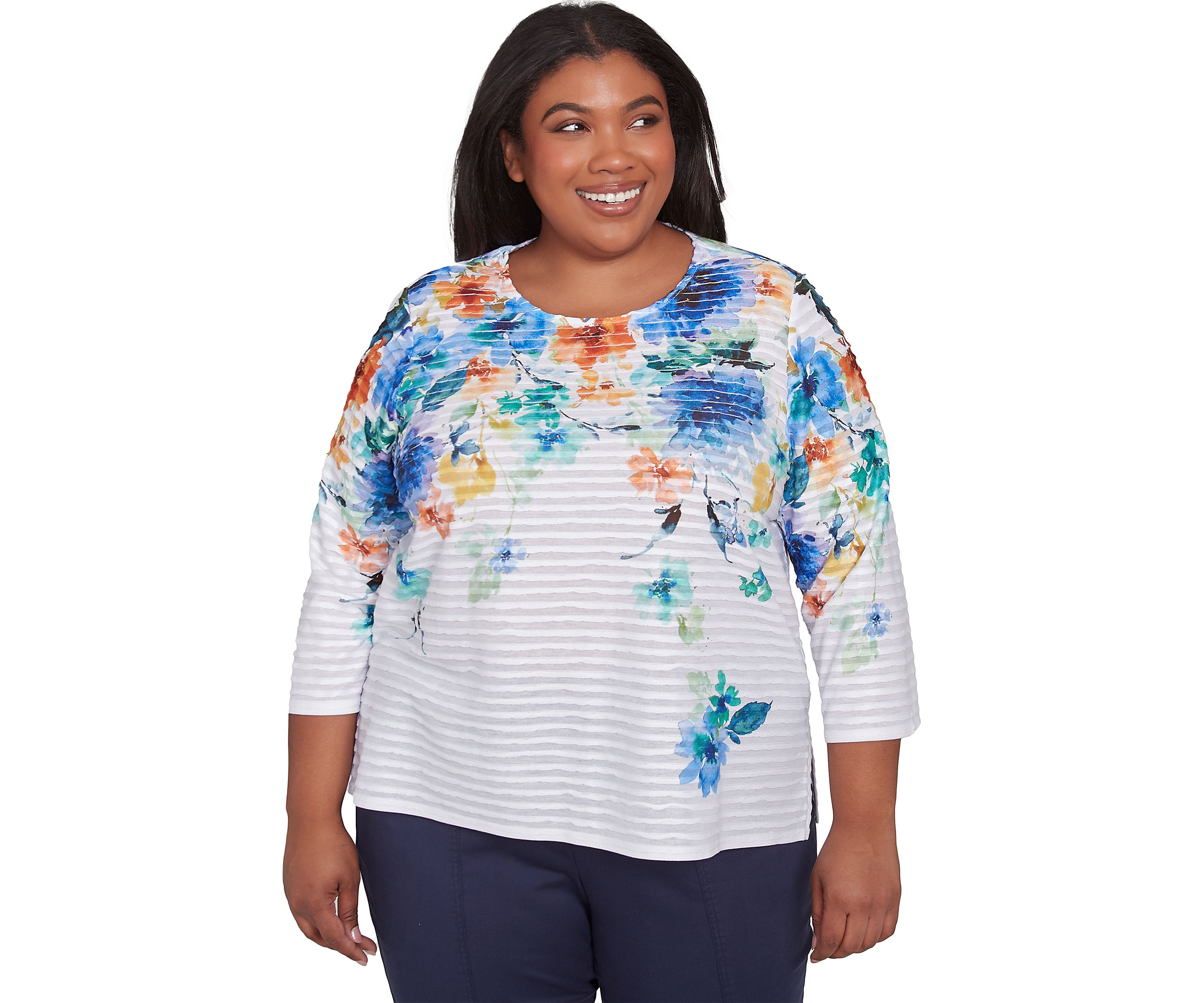 Plus Size Nantucket Floral Yoke Texture Top