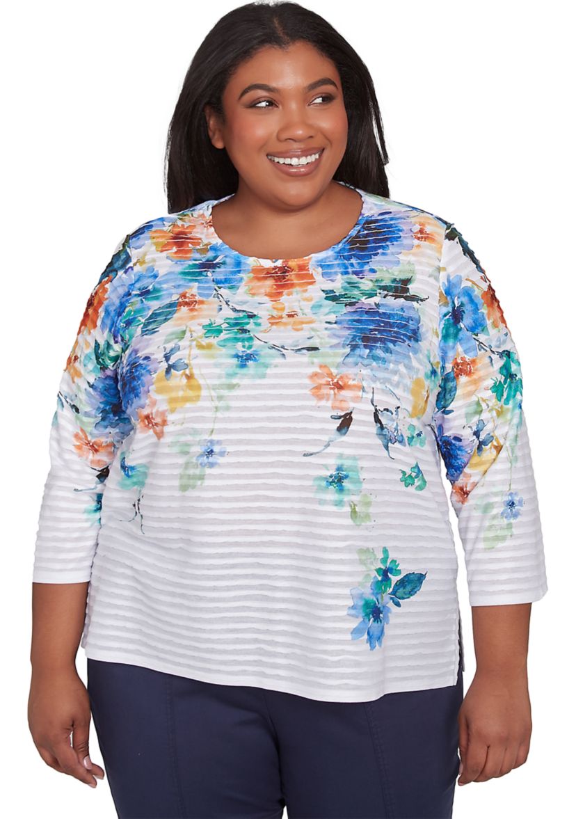 Plus Size Nantucket Floral Yoke Texture Top