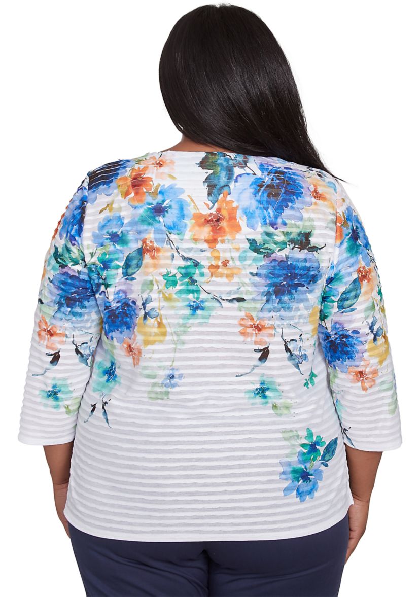 Plus Size Nantucket Floral Yoke Texture Top