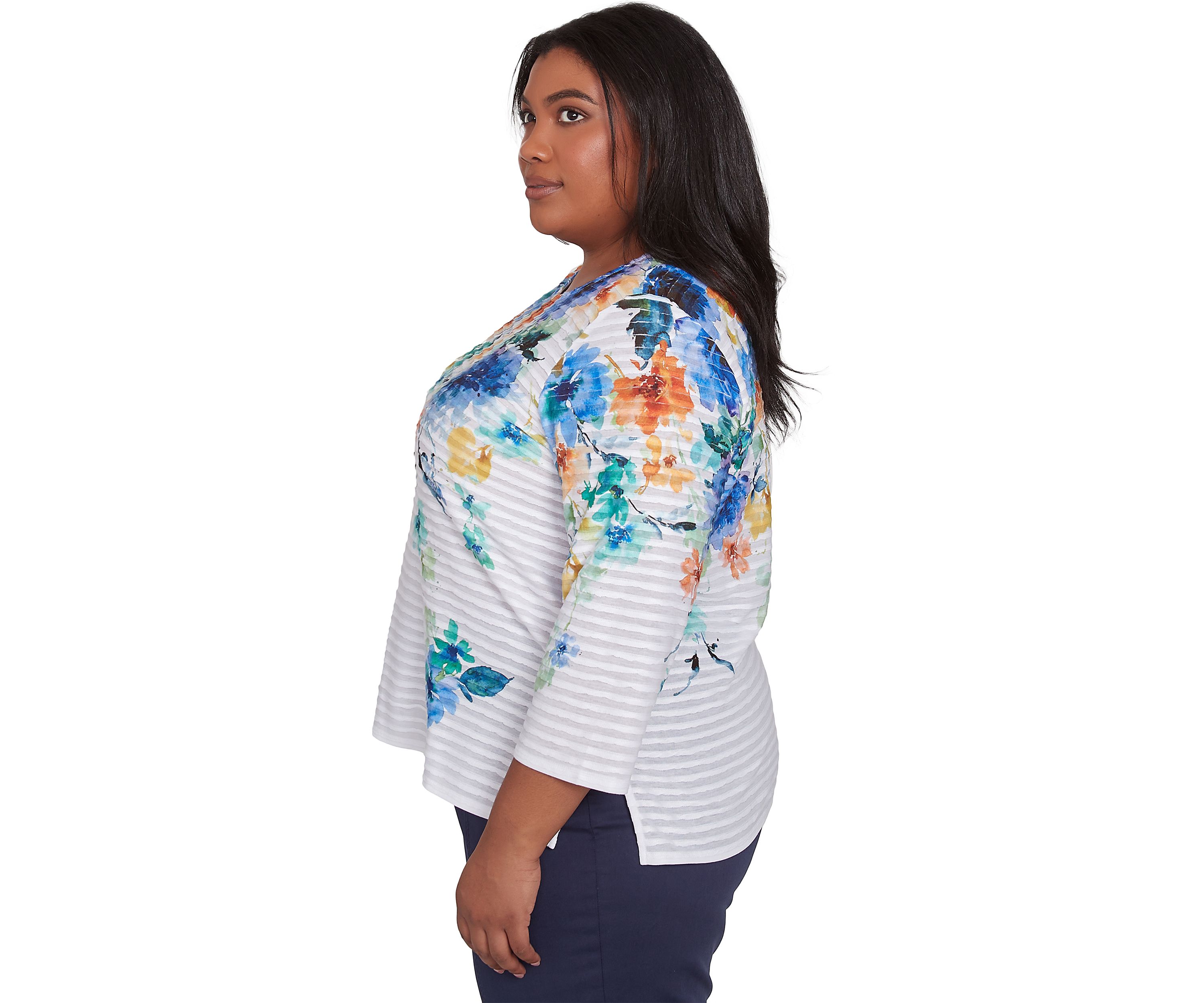 Plus Size Nantucket Floral Yoke Texture Top
