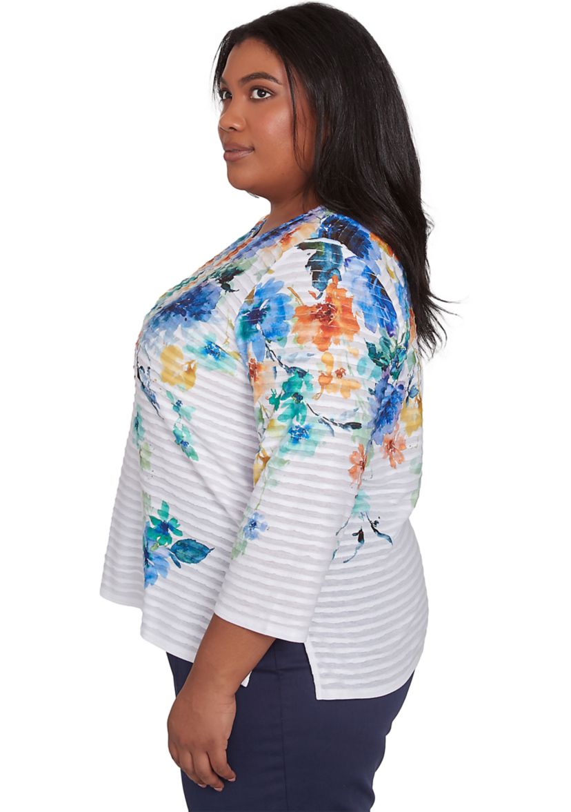 Plus Size Nantucket Floral Yoke Texture Top