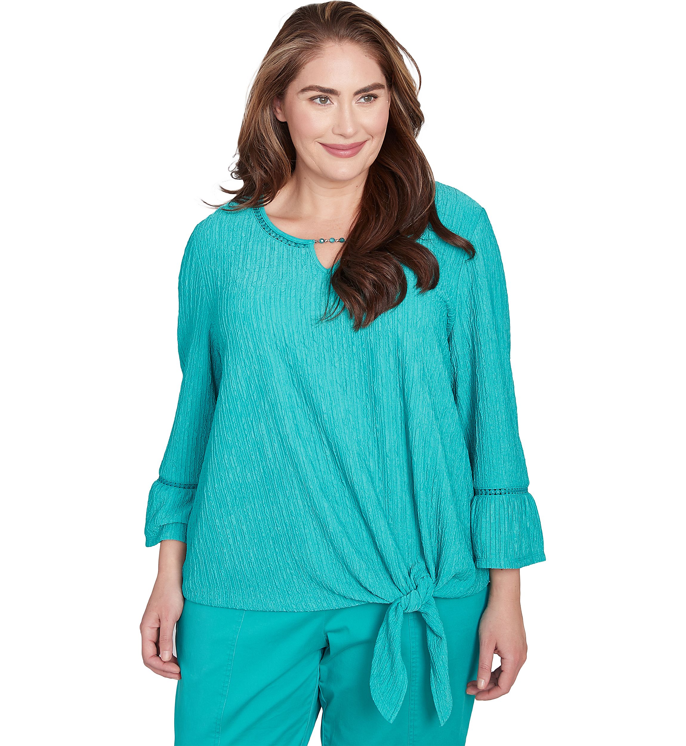 Plus Size Nantucket Texture Flutter Cuff Top