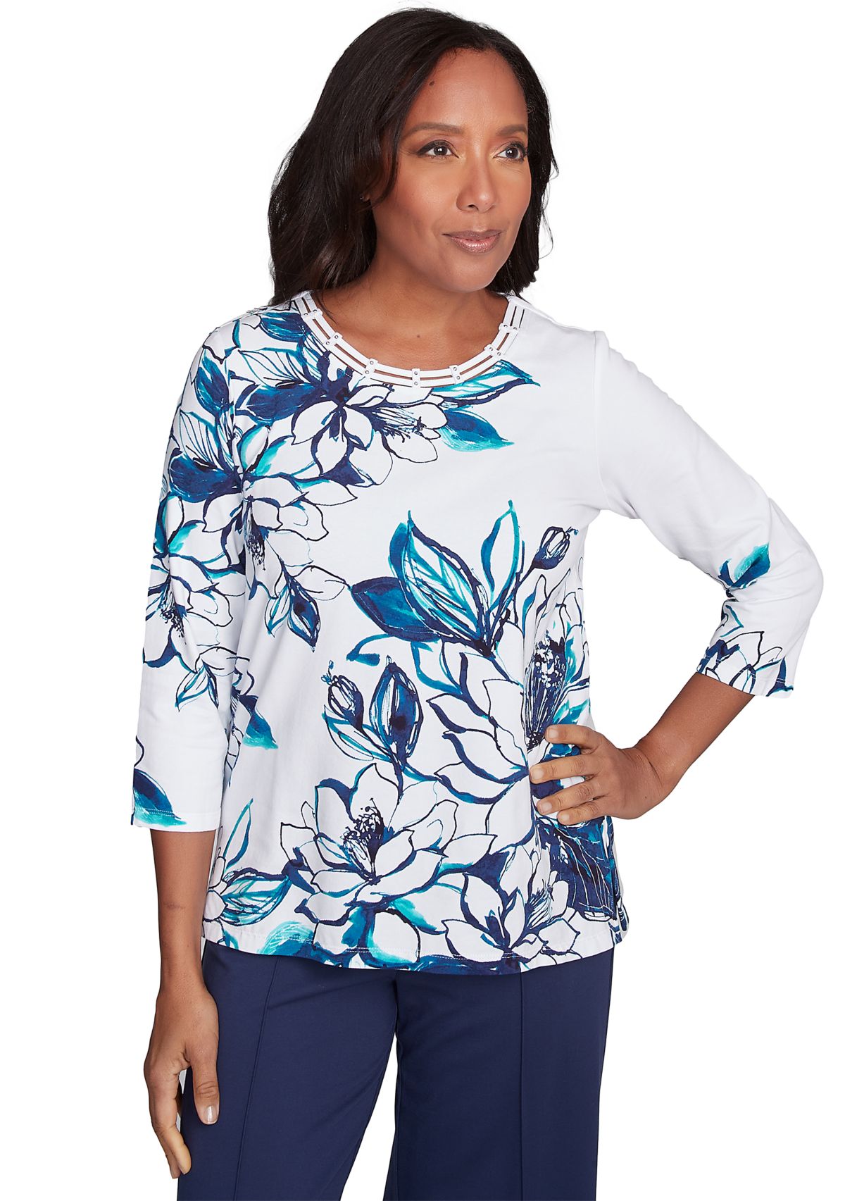 Petite Nantucket Fineline Floral Knit Top