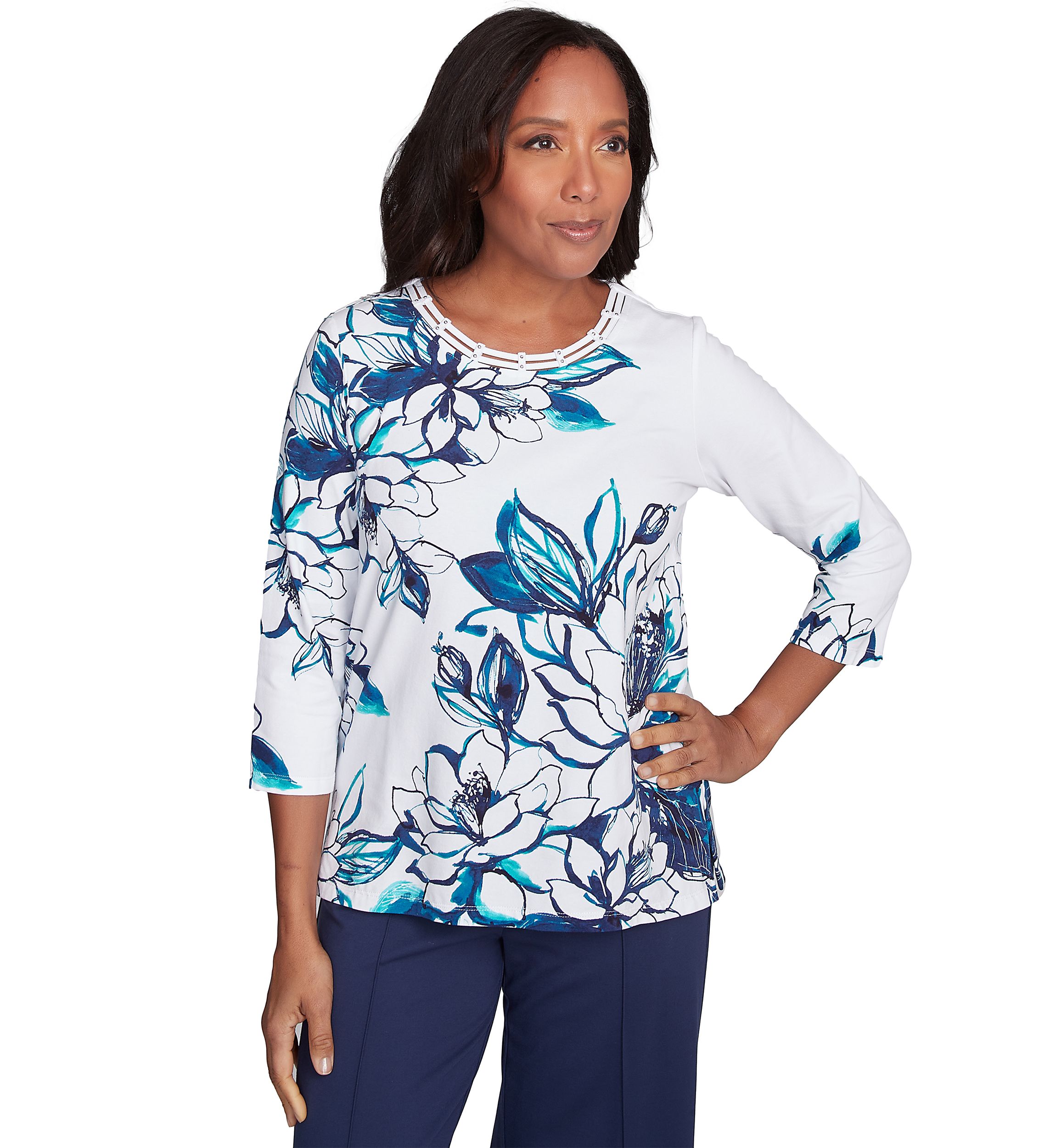 Petite Nantucket Fineline Floral Knit Top