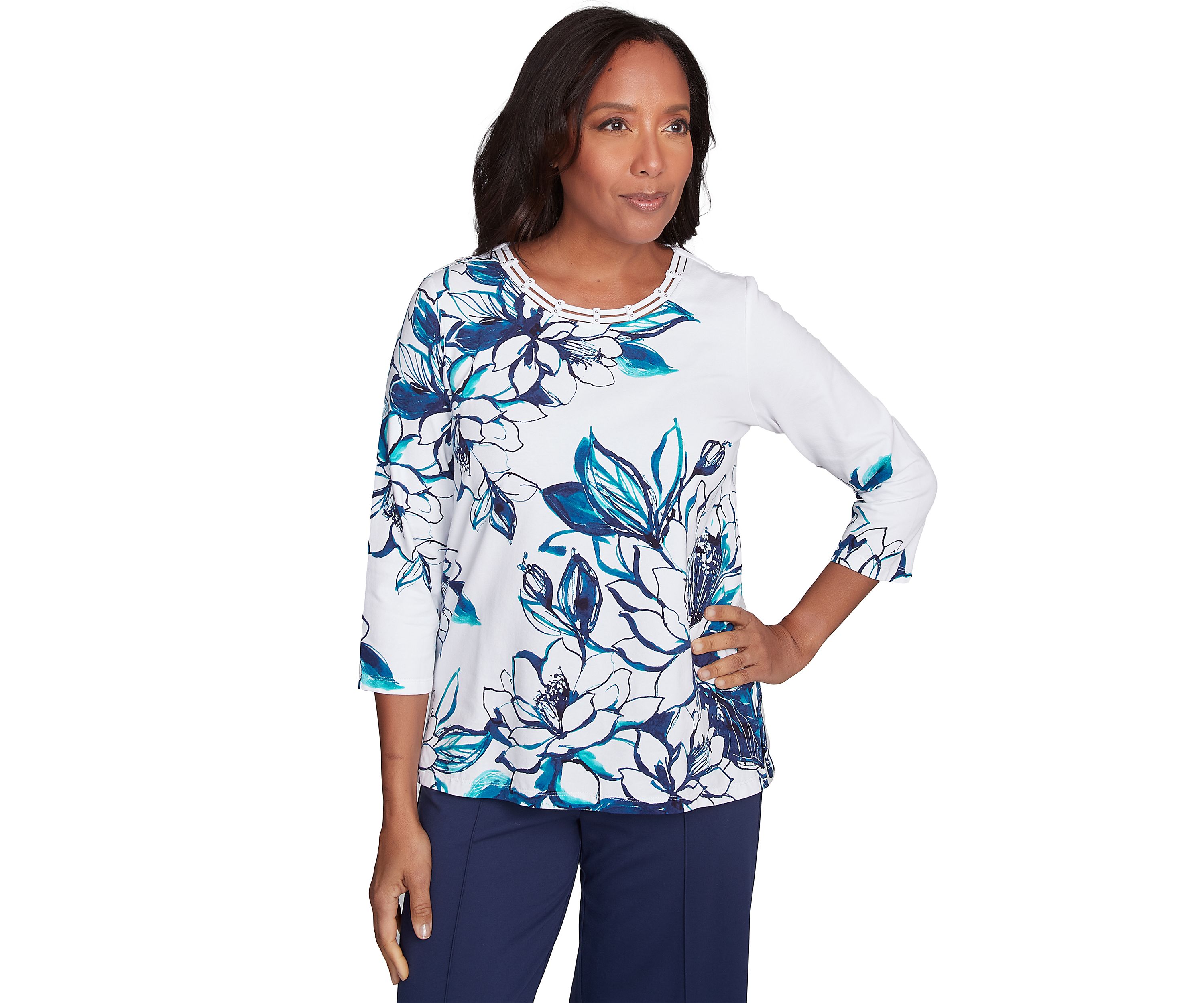 Petite Nantucket Fineline Floral Knit Top