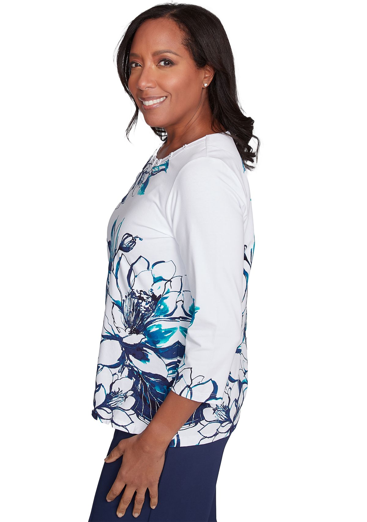 Petite Nantucket Fineline Floral Knit Top