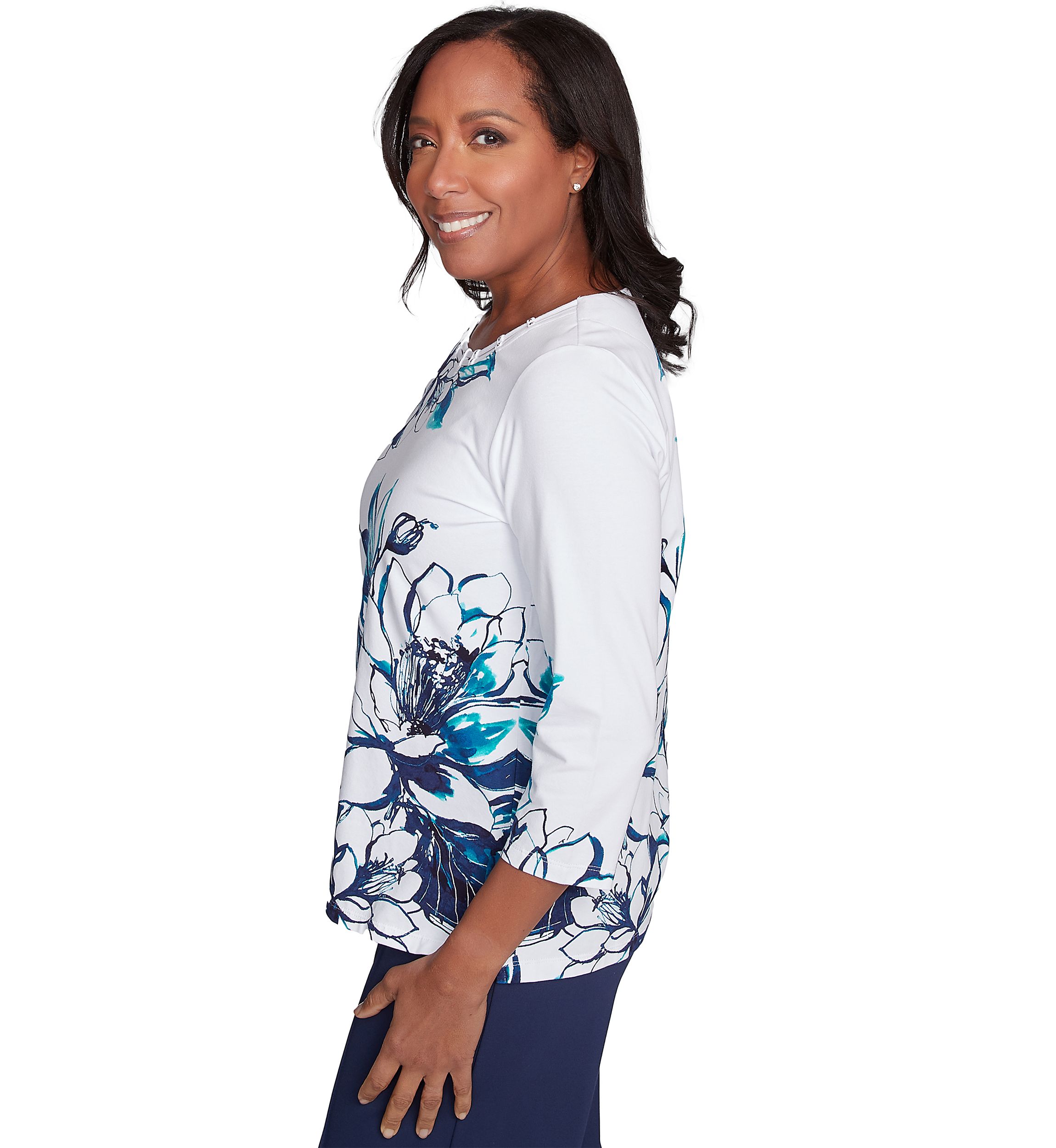Petite Nantucket Fineline Floral Knit Top