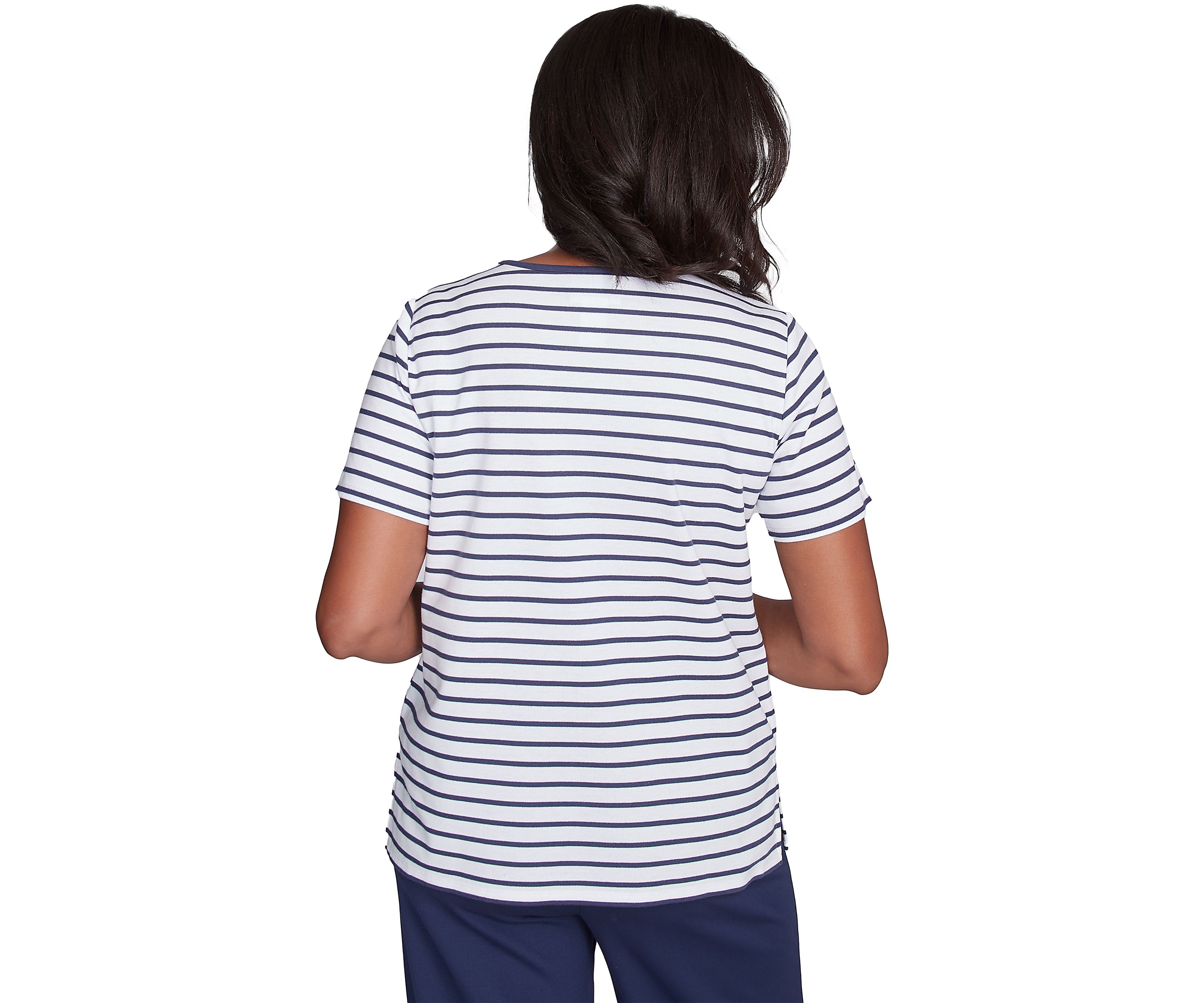 Petite Nantucket Stripe With Beaded Floral Yoke Top