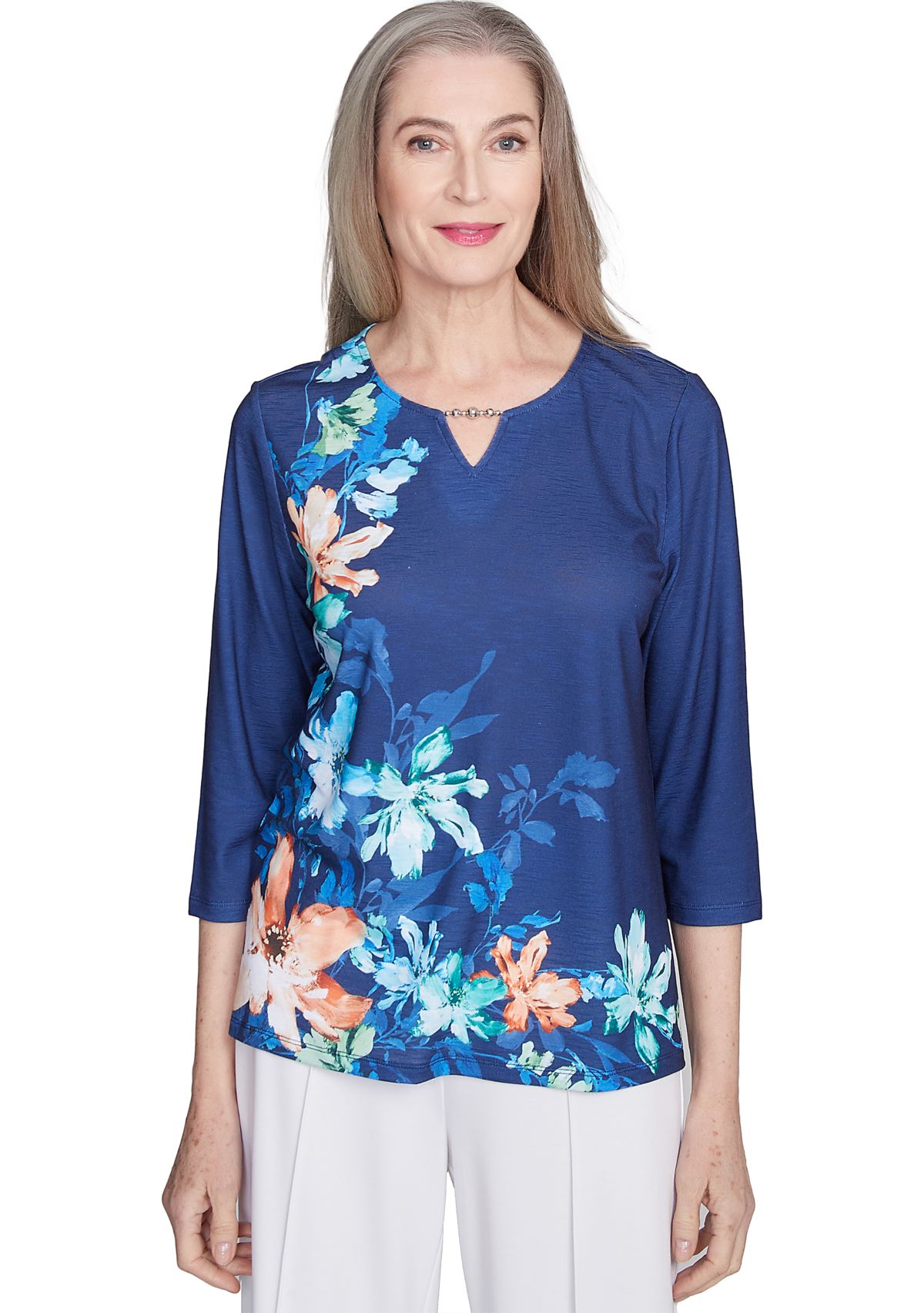 Petite Nantucket Asymmetric Flowers Top