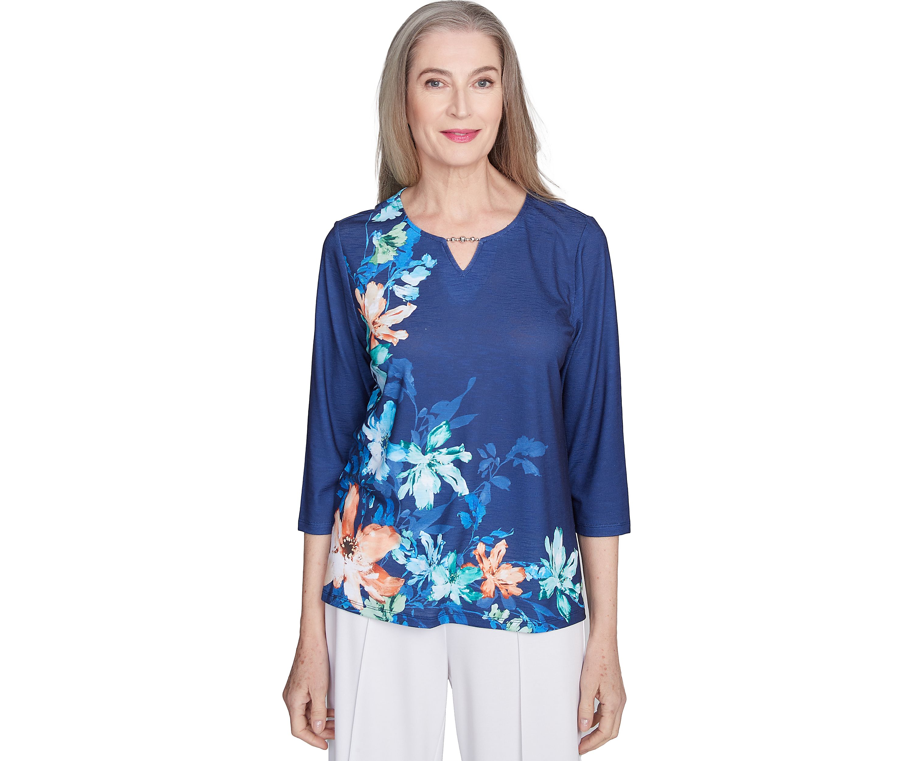 Petite Nantucket Asymmetric Flowers Top