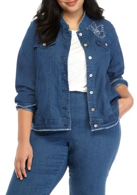 Alfred Dunner Plus Size Butterfly Embroidered Denim Jacket | belk