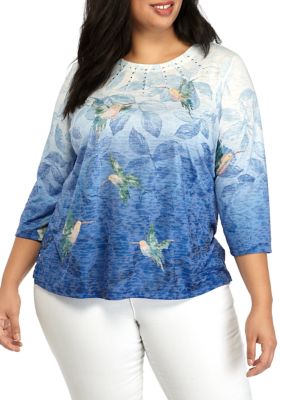 Alfred Dunner Plus Size Hummingbird Ombré Knit Blouse | belk