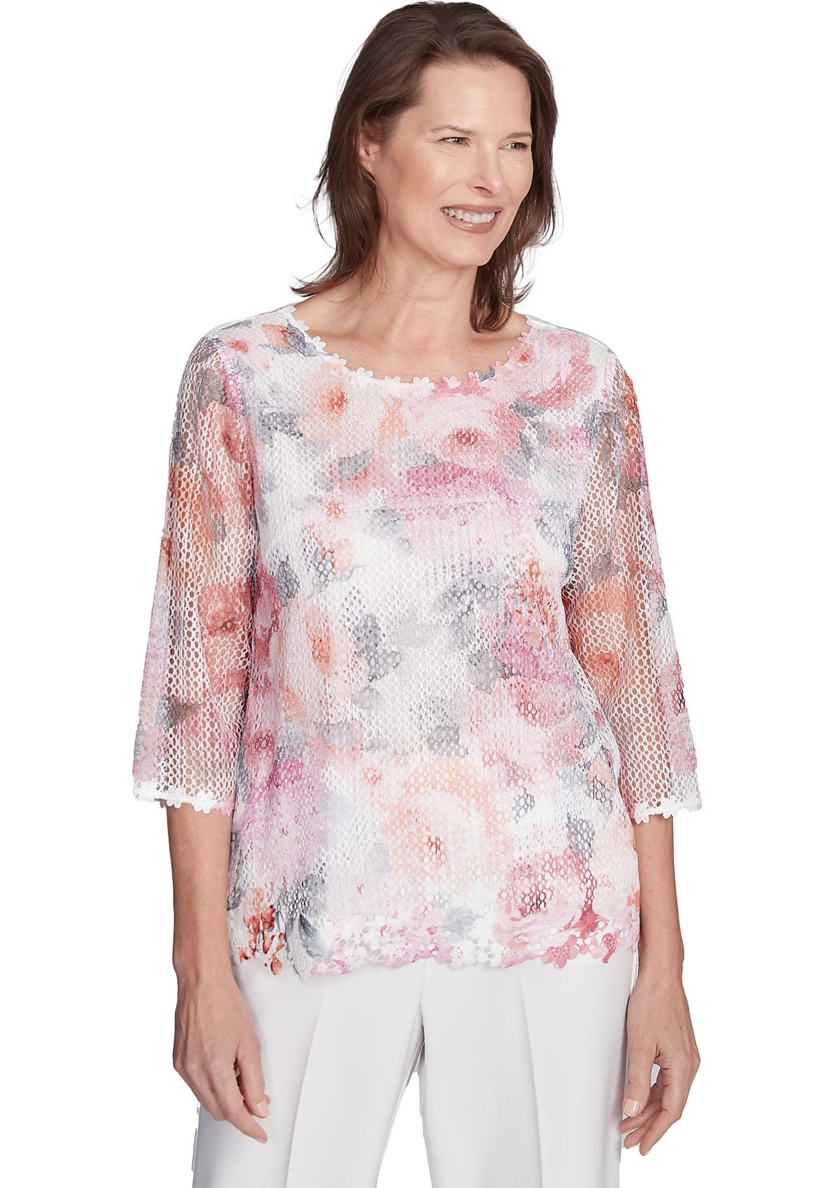 Womens Estate Of Mind Watercolor Floral Mesh Top