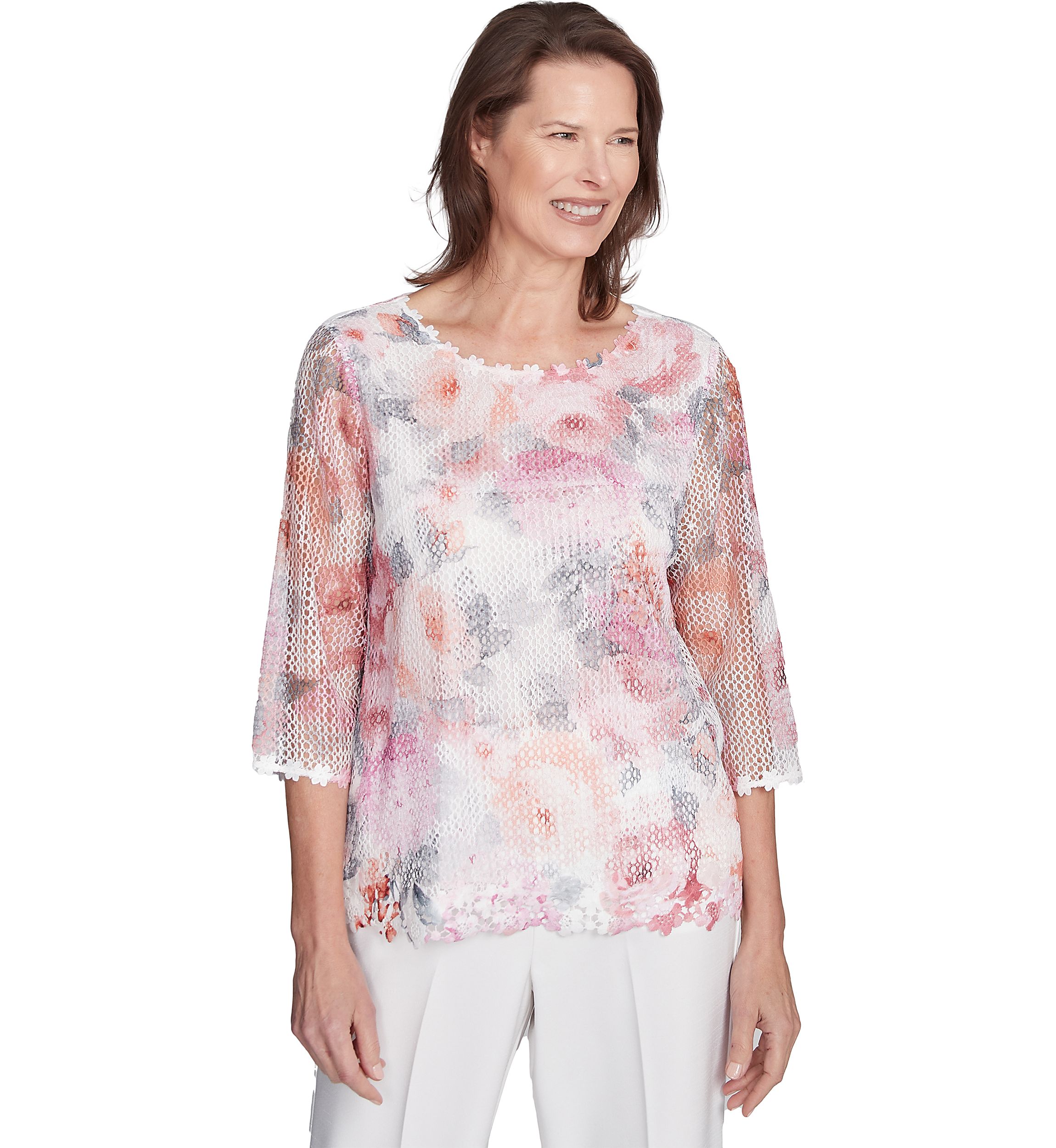 Womens Estate Of Mind Watercolor Floral Mesh Top