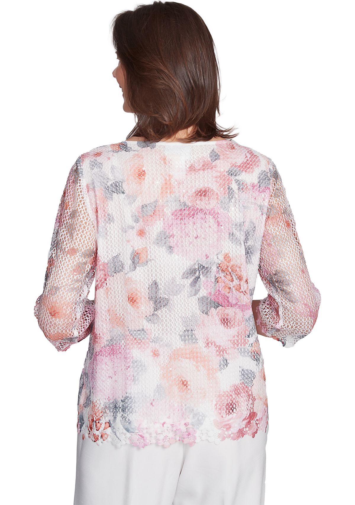 Womens Estate Of Mind Watercolor Floral Mesh Top
