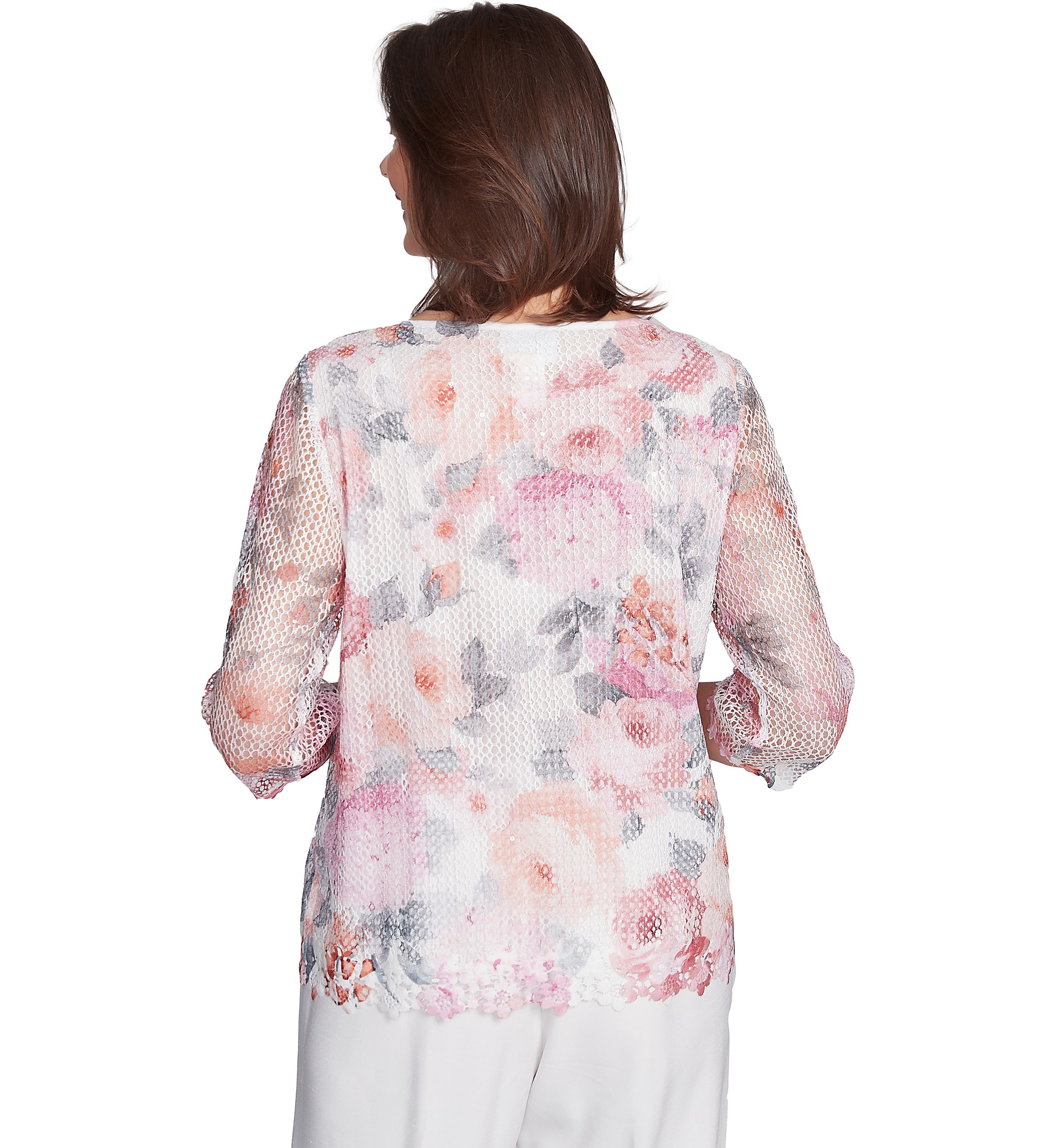 Womens Estate Of Mind Watercolor Floral Mesh Top