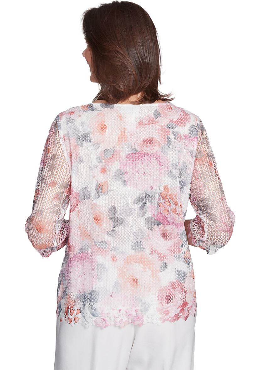 Womens Estate Of Mind Watercolor Floral Mesh Top