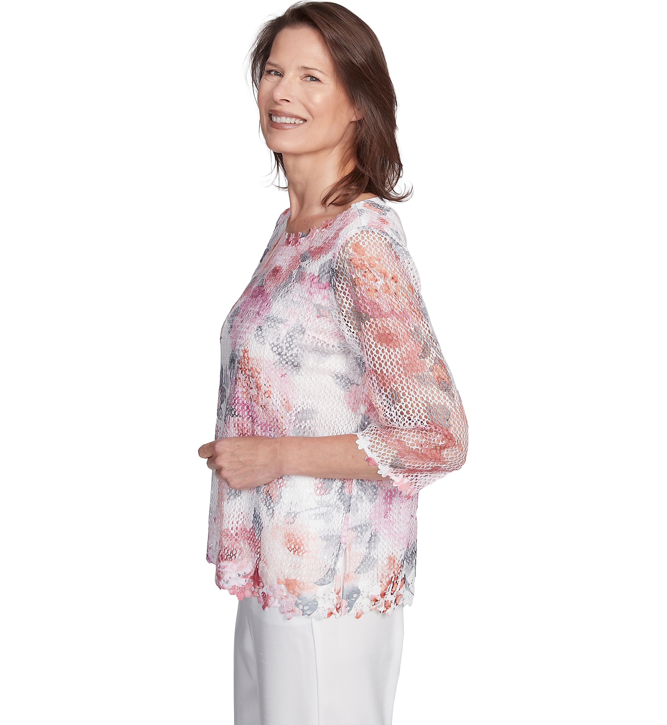 Womens Estate Of Mind Watercolor Floral Mesh Top