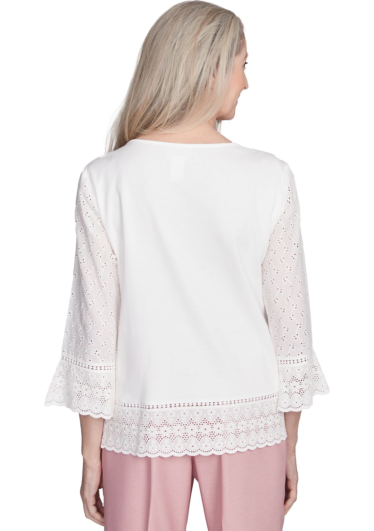 Womens Estate Of Mind Floral Embroidery Top with Eyelet Trim