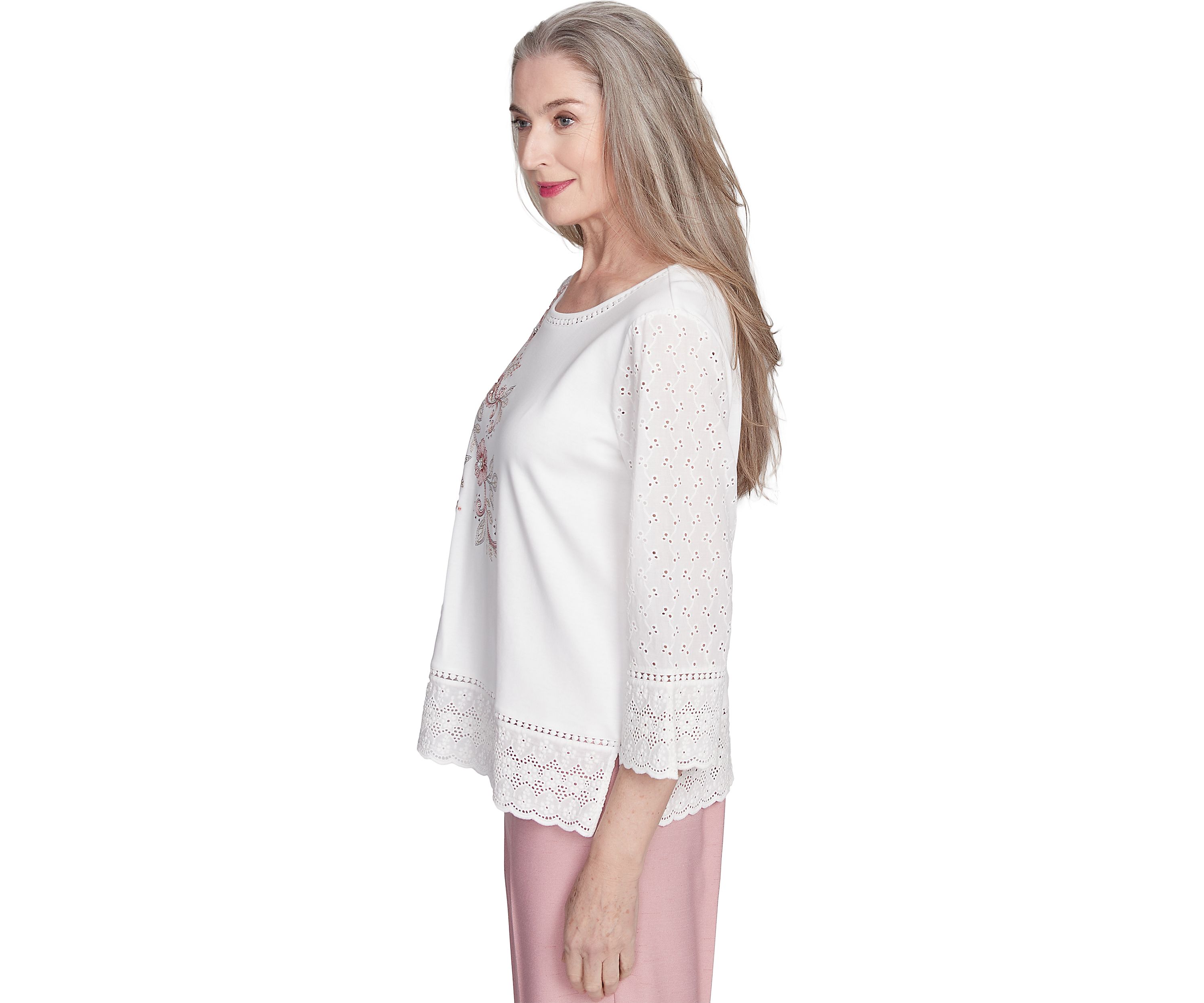 Womens Estate Of Mind Floral Embroidery Top with Eyelet Trim