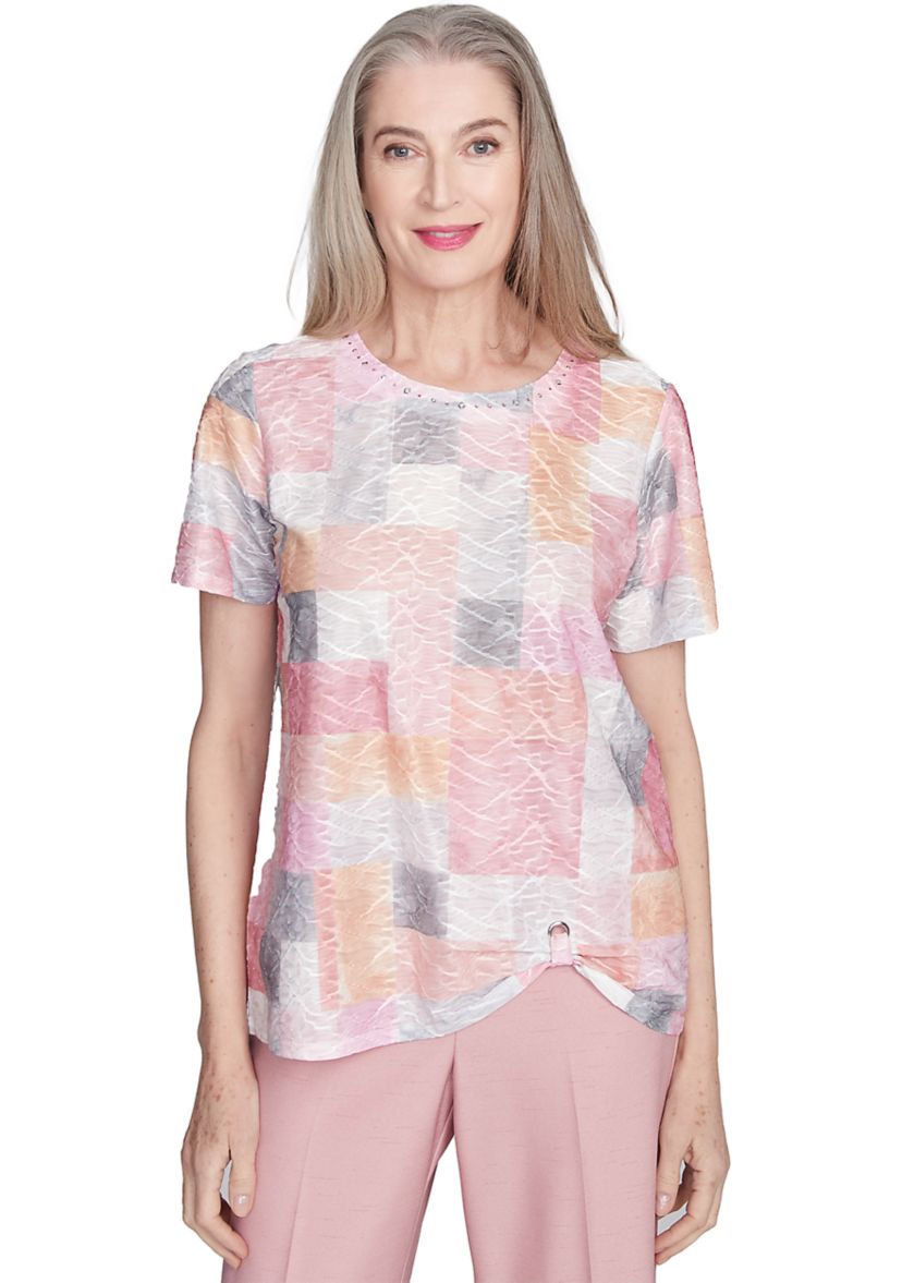 Womens Estate Of Mind Color Block Texture Top