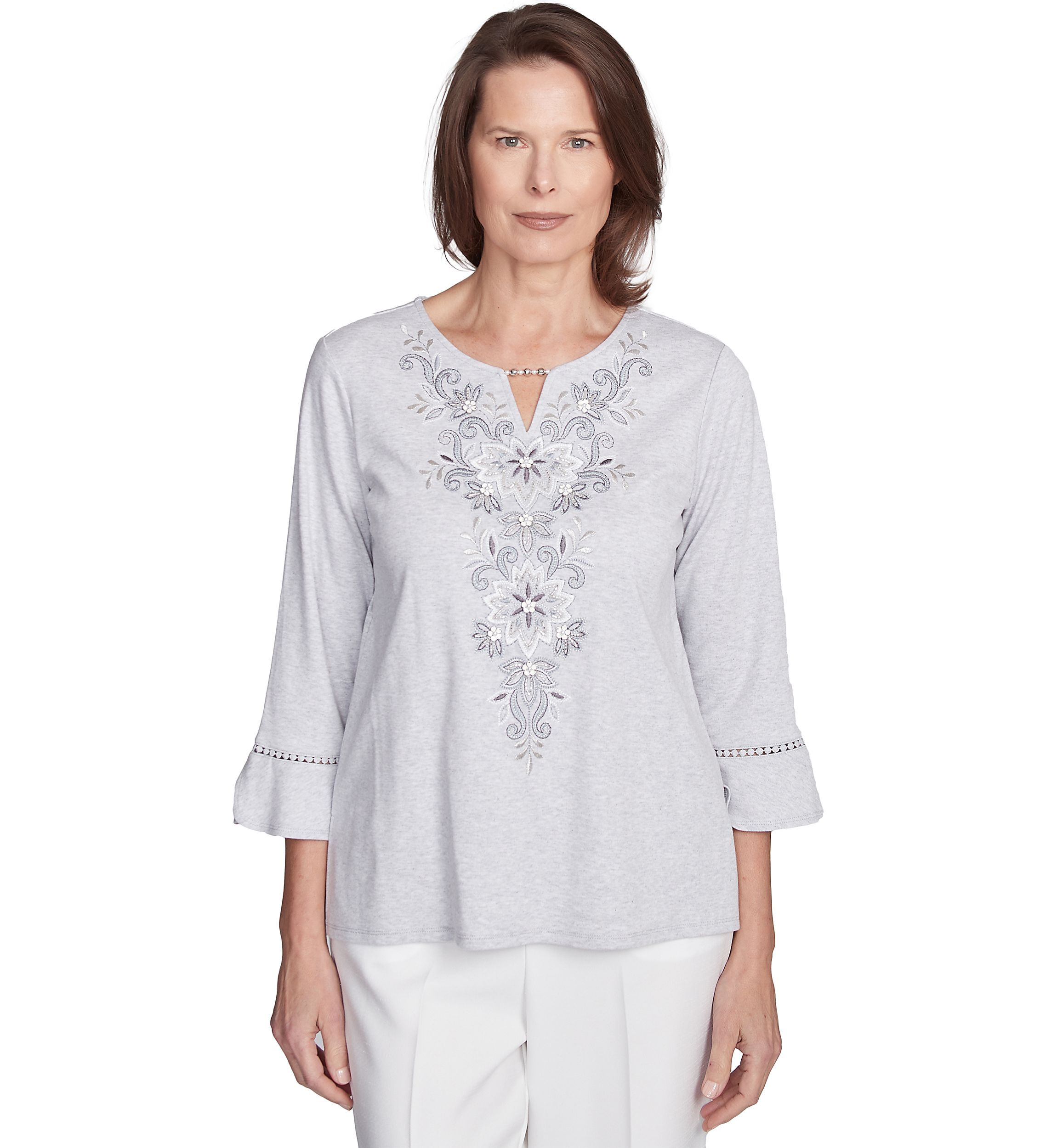 Womens Estate Of Mind Scroll Embroidered Yoke Top