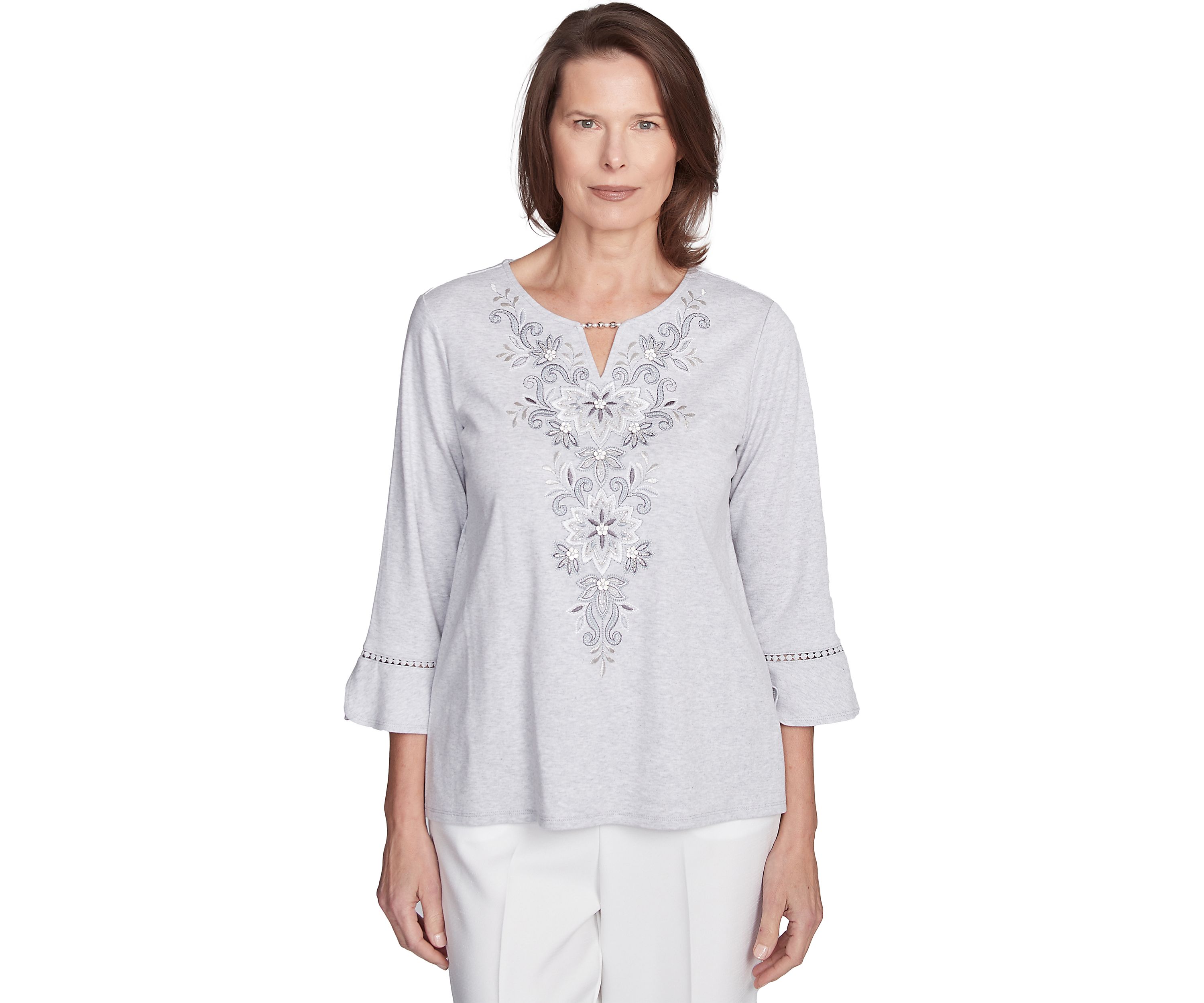 Womens Estate Of Mind Scroll Embroidered Yoke Top