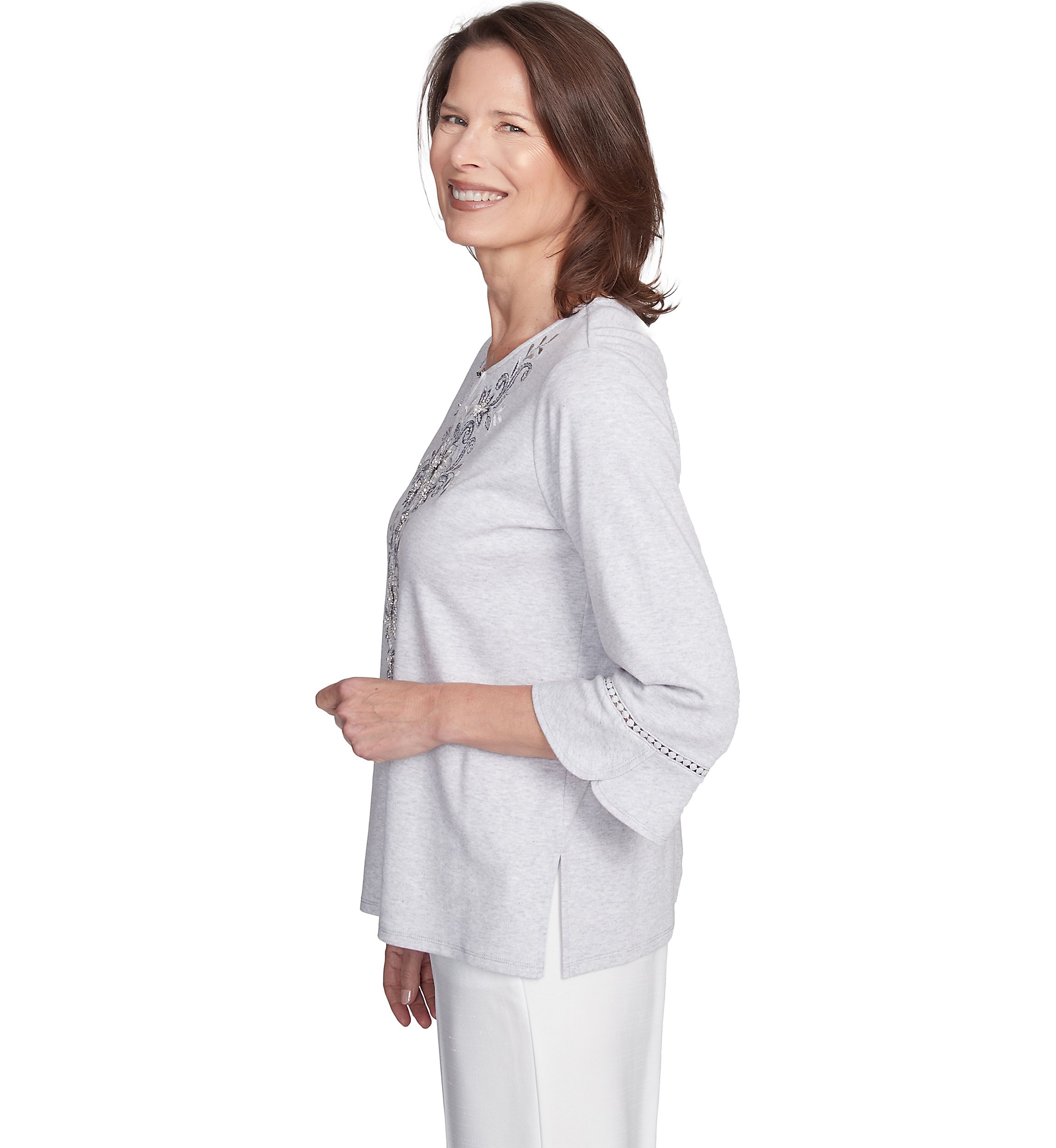 Womens Estate Of Mind Scroll Embroidered Yoke Top