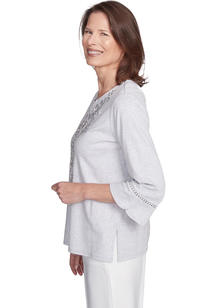 Womens Estate Of Mind Scroll Embroidered Yoke Top