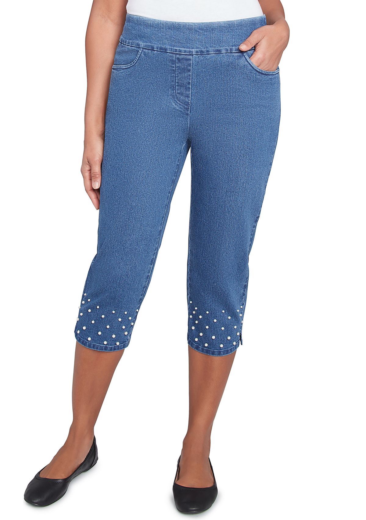 Womens Flower Power Capri Pants with Pearl Detail