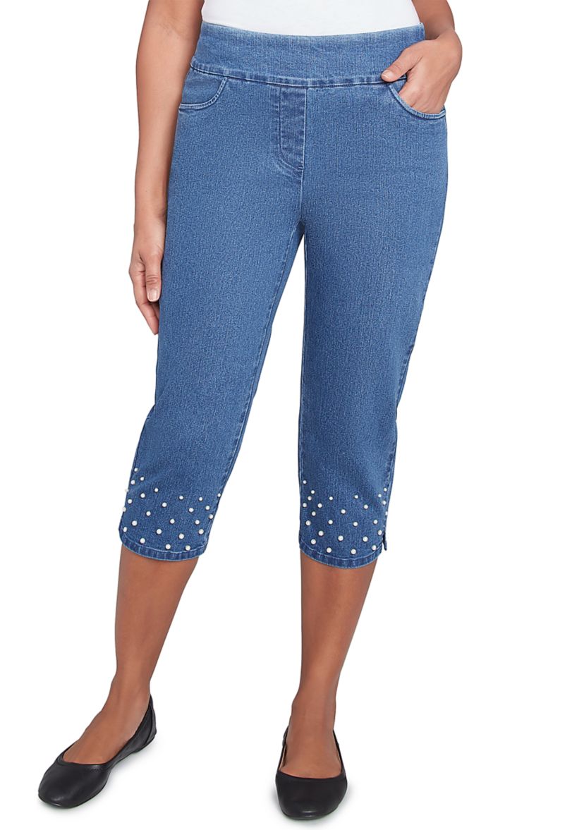 Womens Flower Power Capri Pants with Pearl Detail
