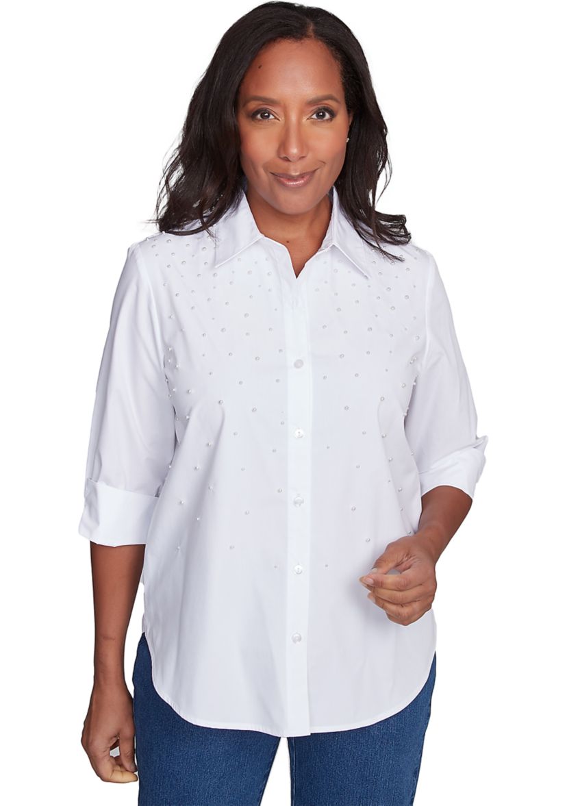 Womens Flower Power Pearl Studded Shirt