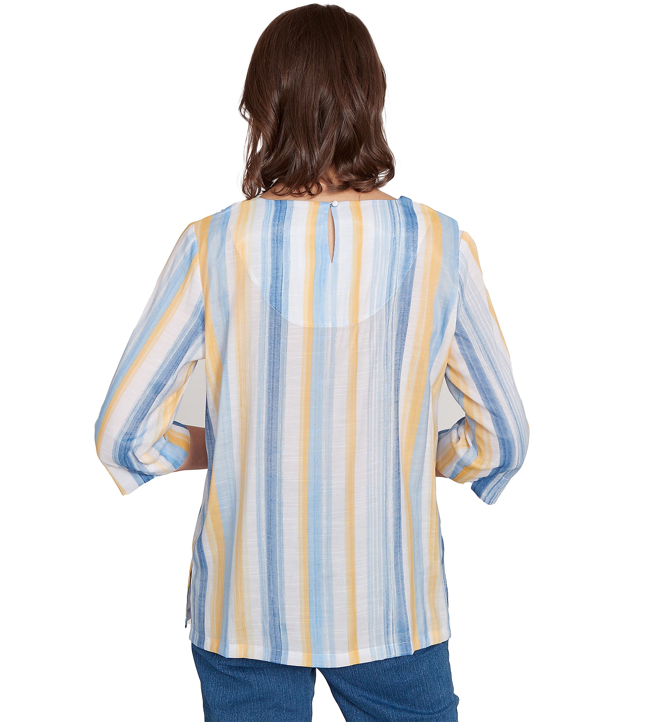 Womens Flower Power Stripe Top with Lace Neck