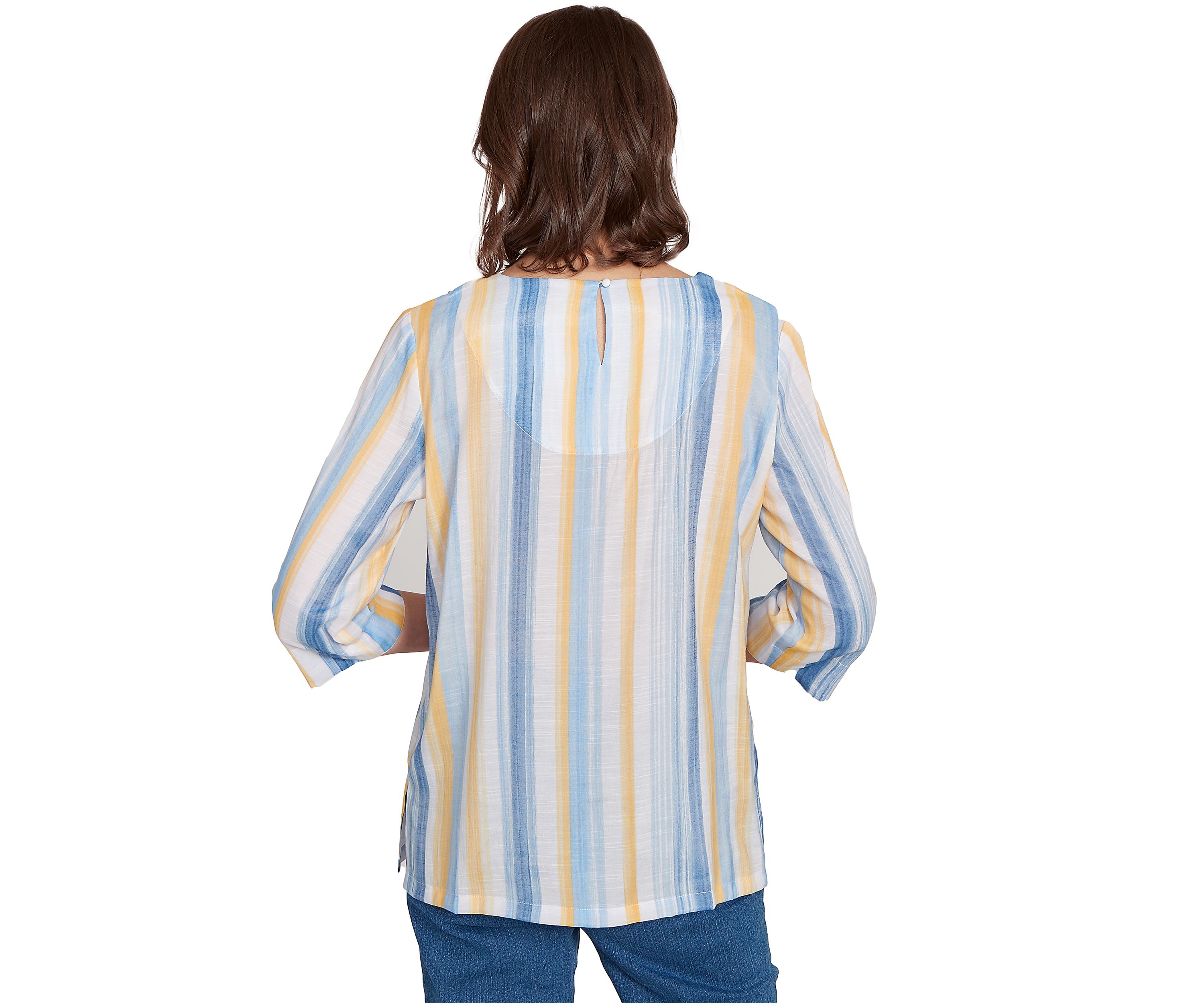 Womens Flower Power Stripe Top with Lace Neck