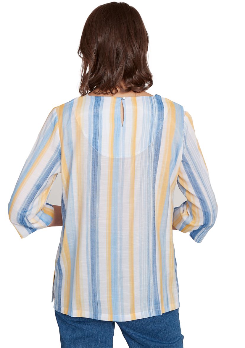 Womens Flower Power Stripe Top with Lace Neck