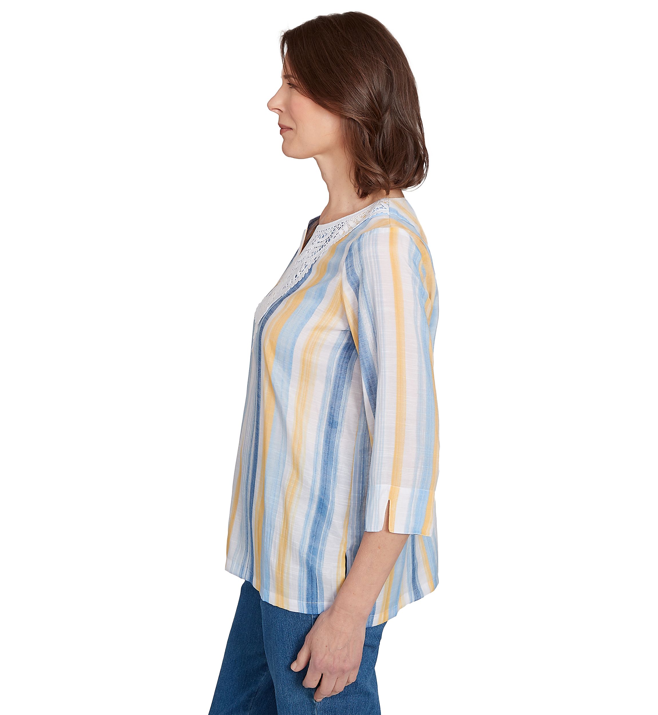 Womens Flower Power Stripe Top with Lace Neck
