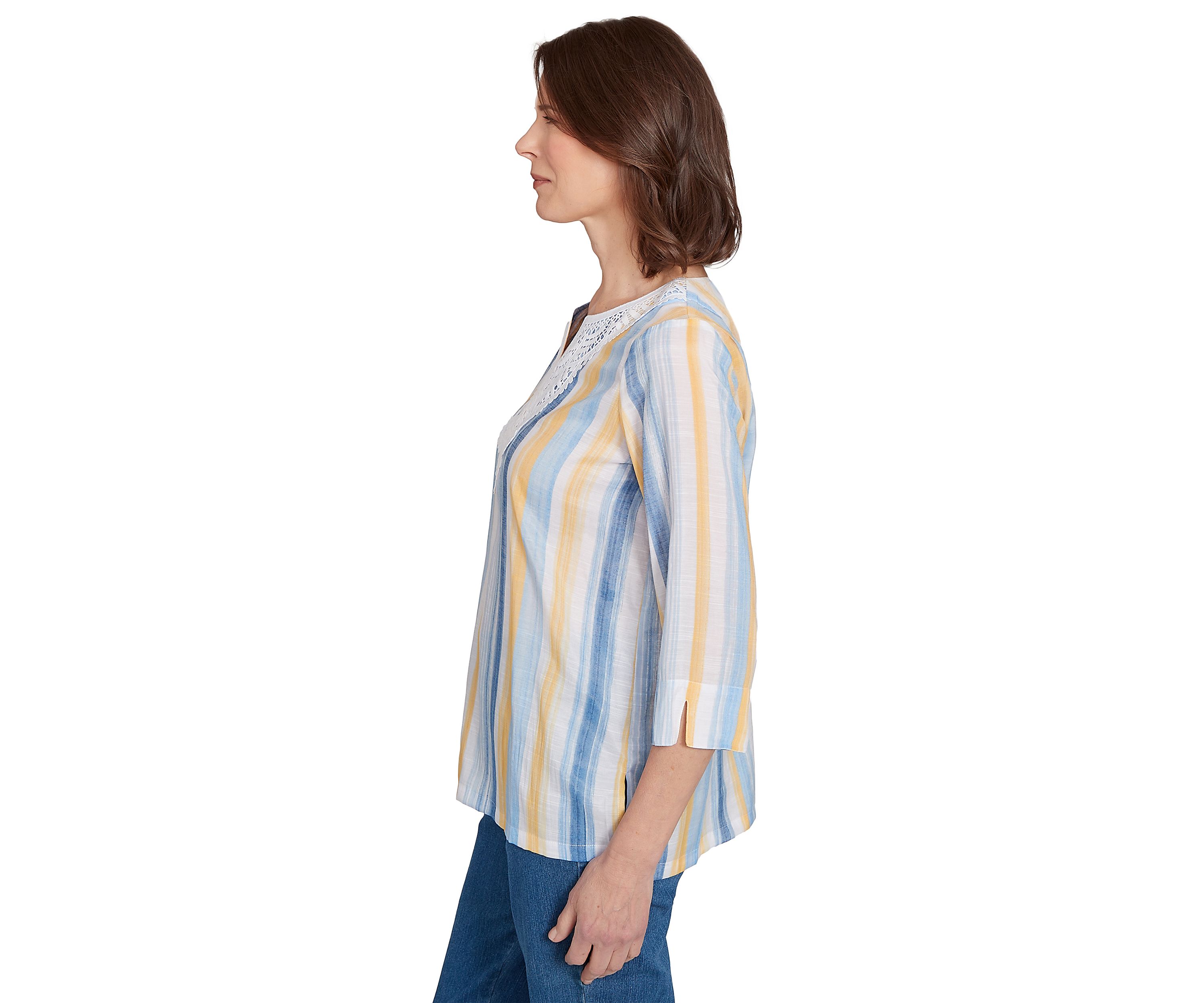 Womens Flower Power Stripe Top with Lace Neck