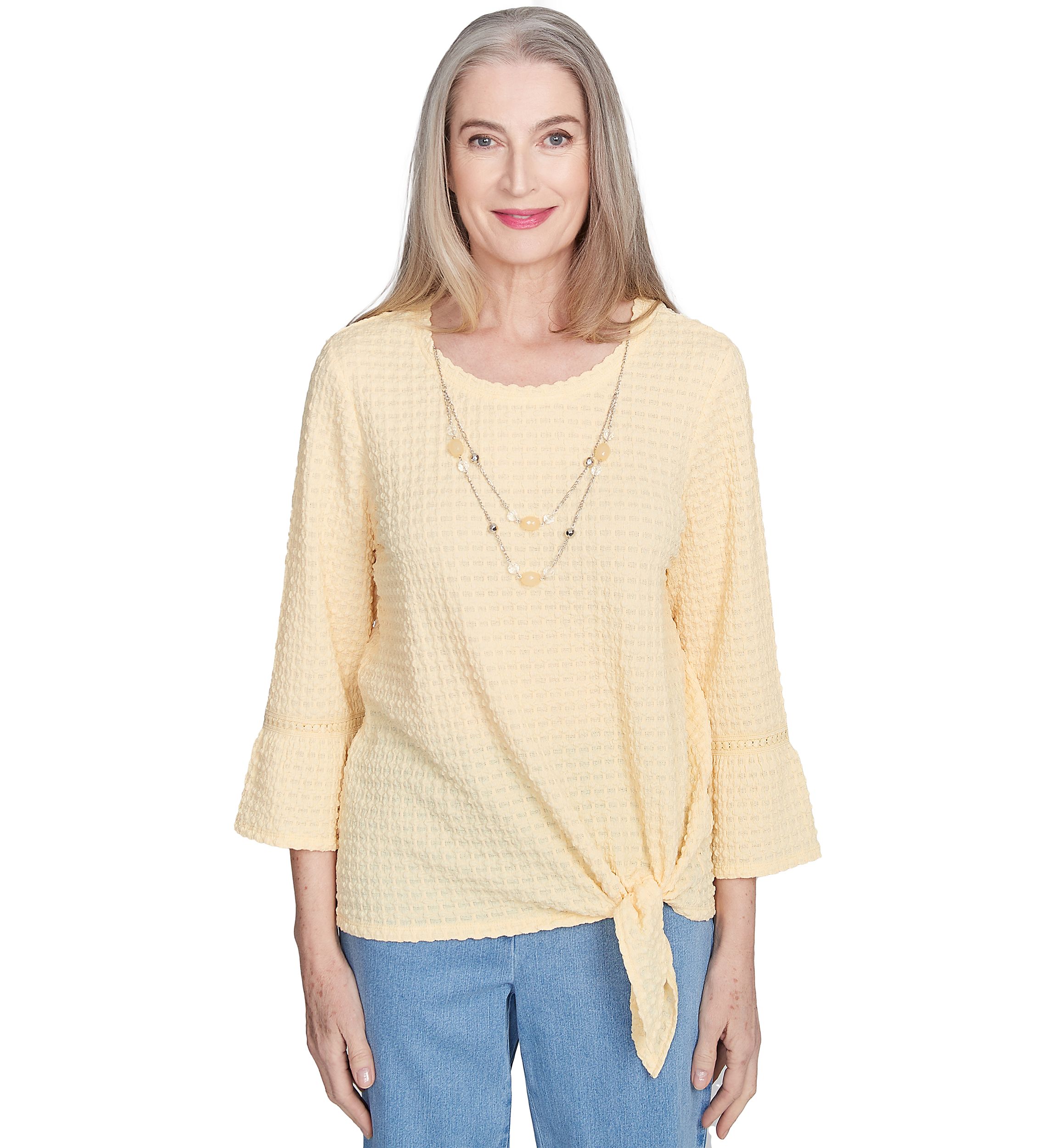 Womens Flower Power Tie Front Texture Top