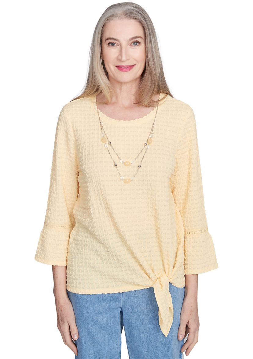 Womens Flower Power Tie Front Texture Top