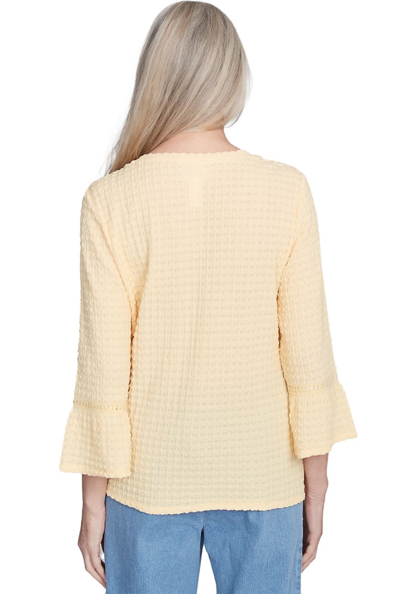 Womens Flower Power Tie Front Texture Top