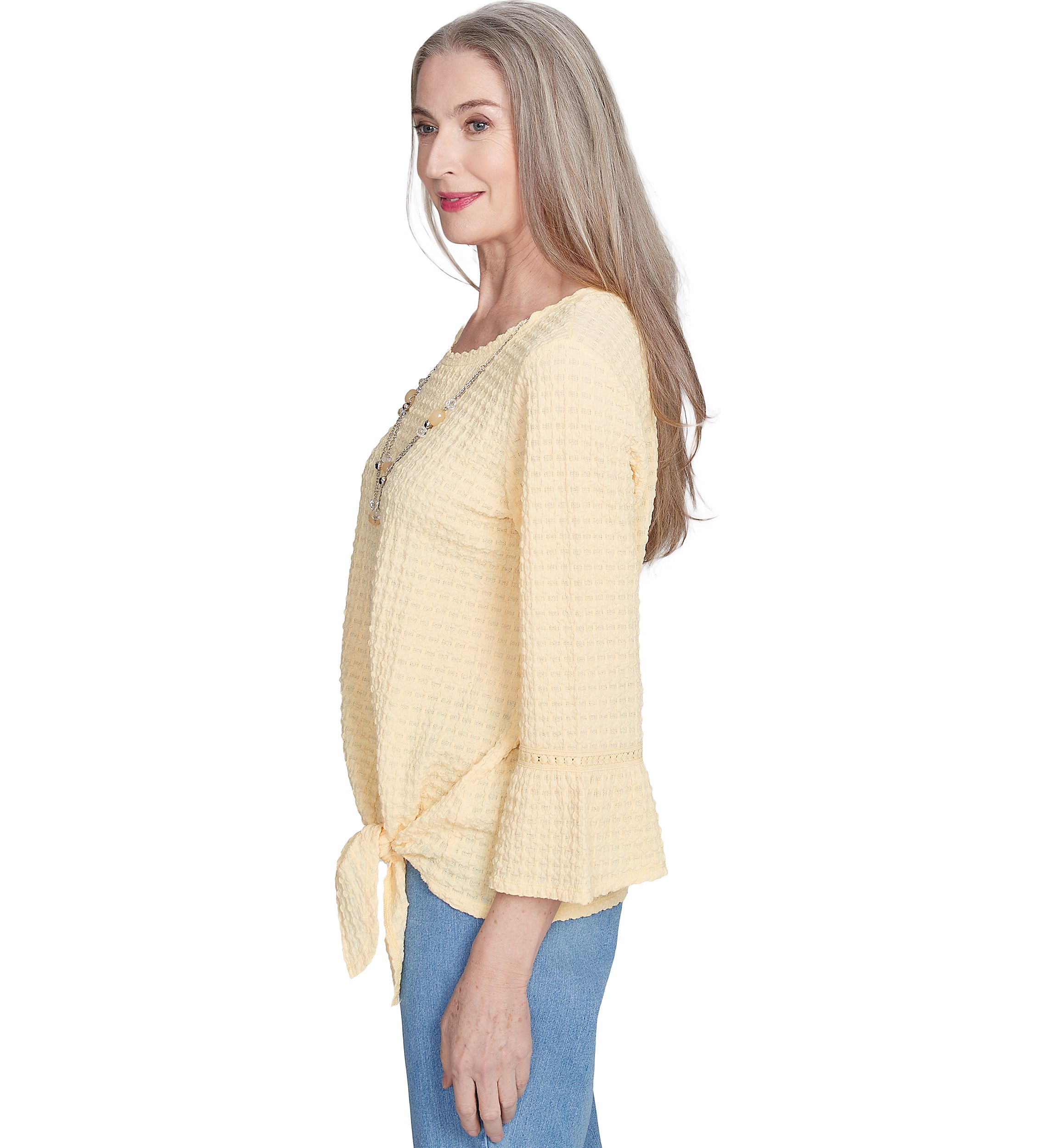 Womens Flower Power Tie Front Texture Top